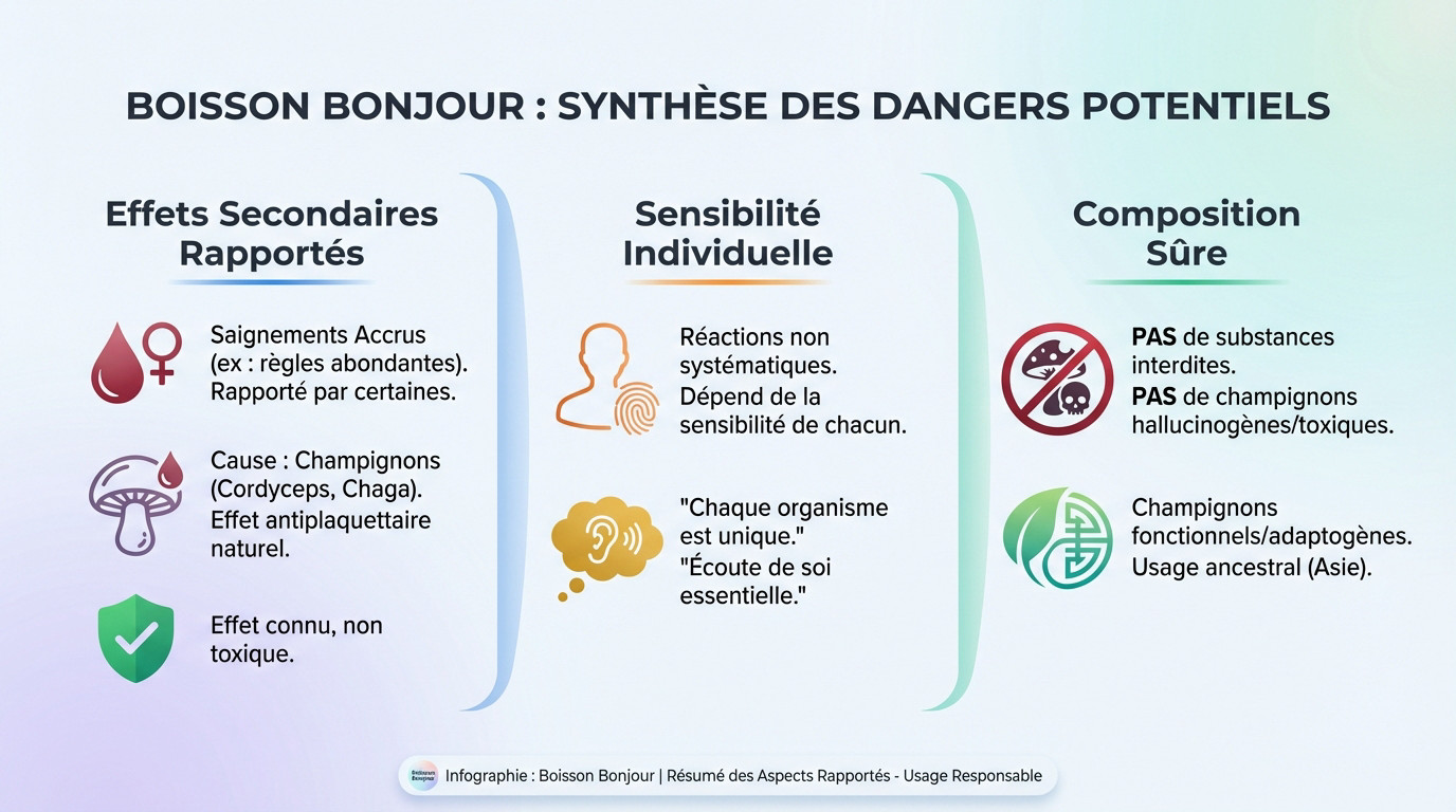 Synthèse des précautions à prendre avec la boisson Bonjour et les champignons adaptogènes