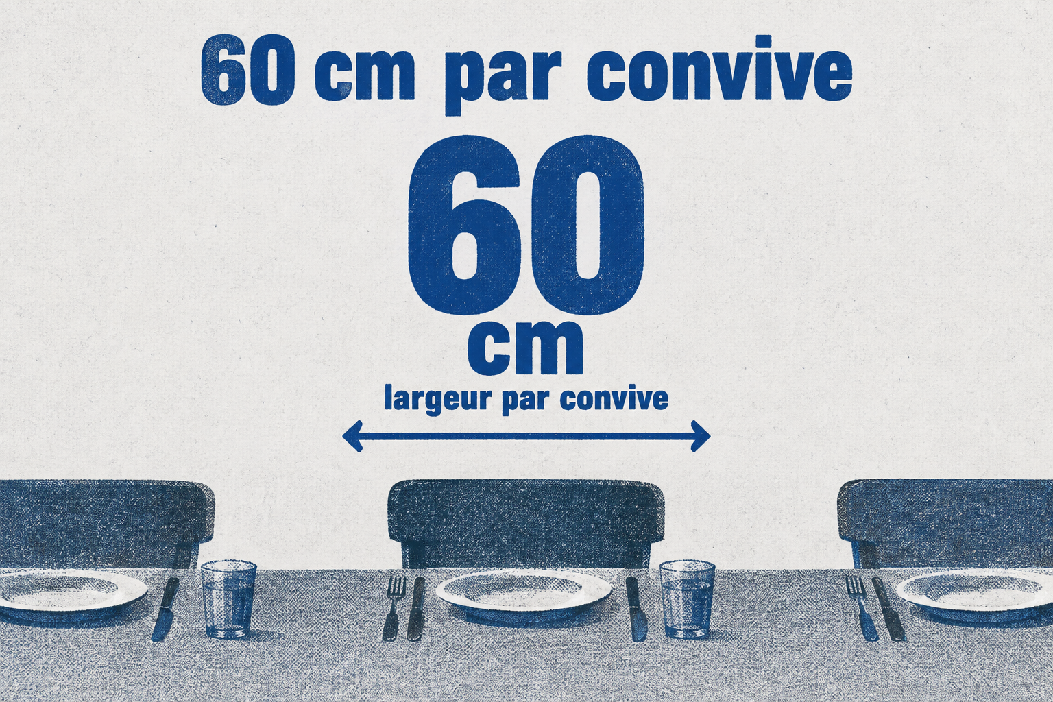 60 centimètres de largeur de table par convive pour manger sans se serrer les coudes