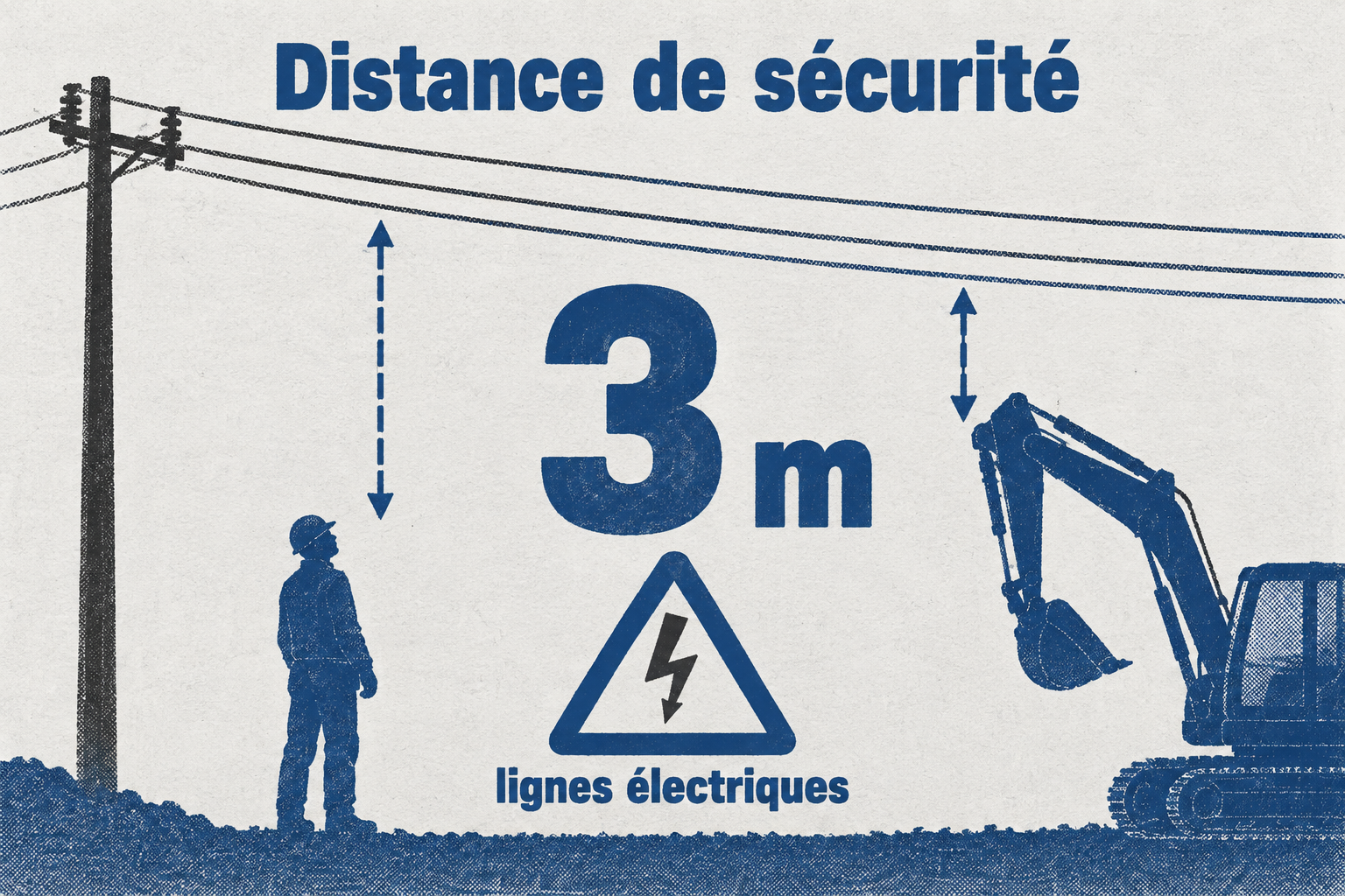 Infographie indiquant une distance minimale de 3 mètres à respecter entre une échelle et toute ligne électrique.