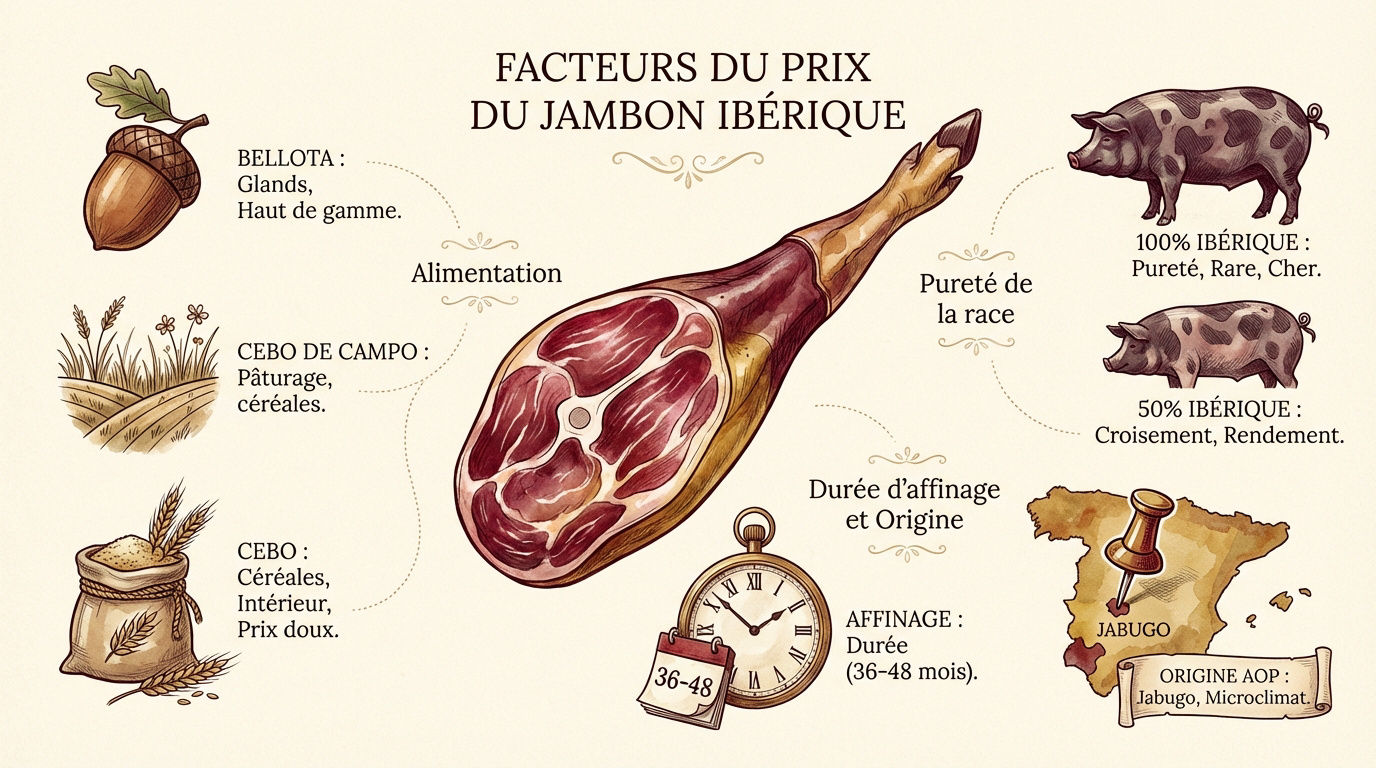 Facteurs du prix du jambon ibérique : alimentation, race et affinage