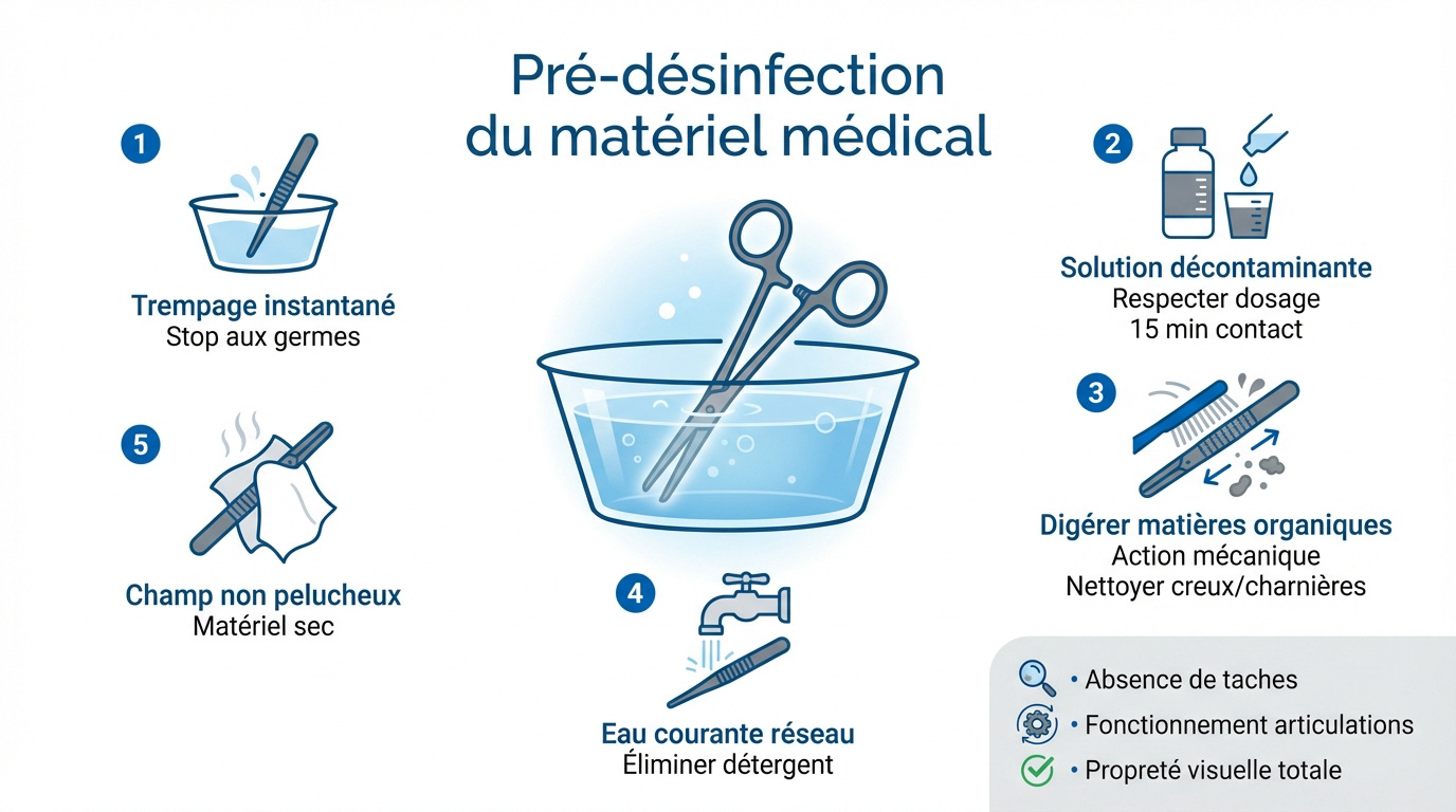 Processus de pr&eacute;-d&eacute;sinfection et nettoyage du mat&eacute;riel m&eacute;dical en milieu hospitalier