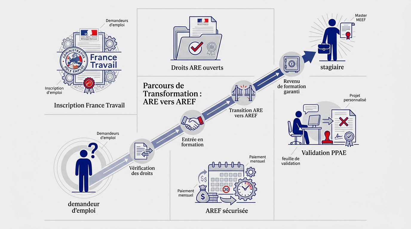Schéma du parcours administratif pour transformer l'ARE en AREF lors d'une inscription en Master MEEF