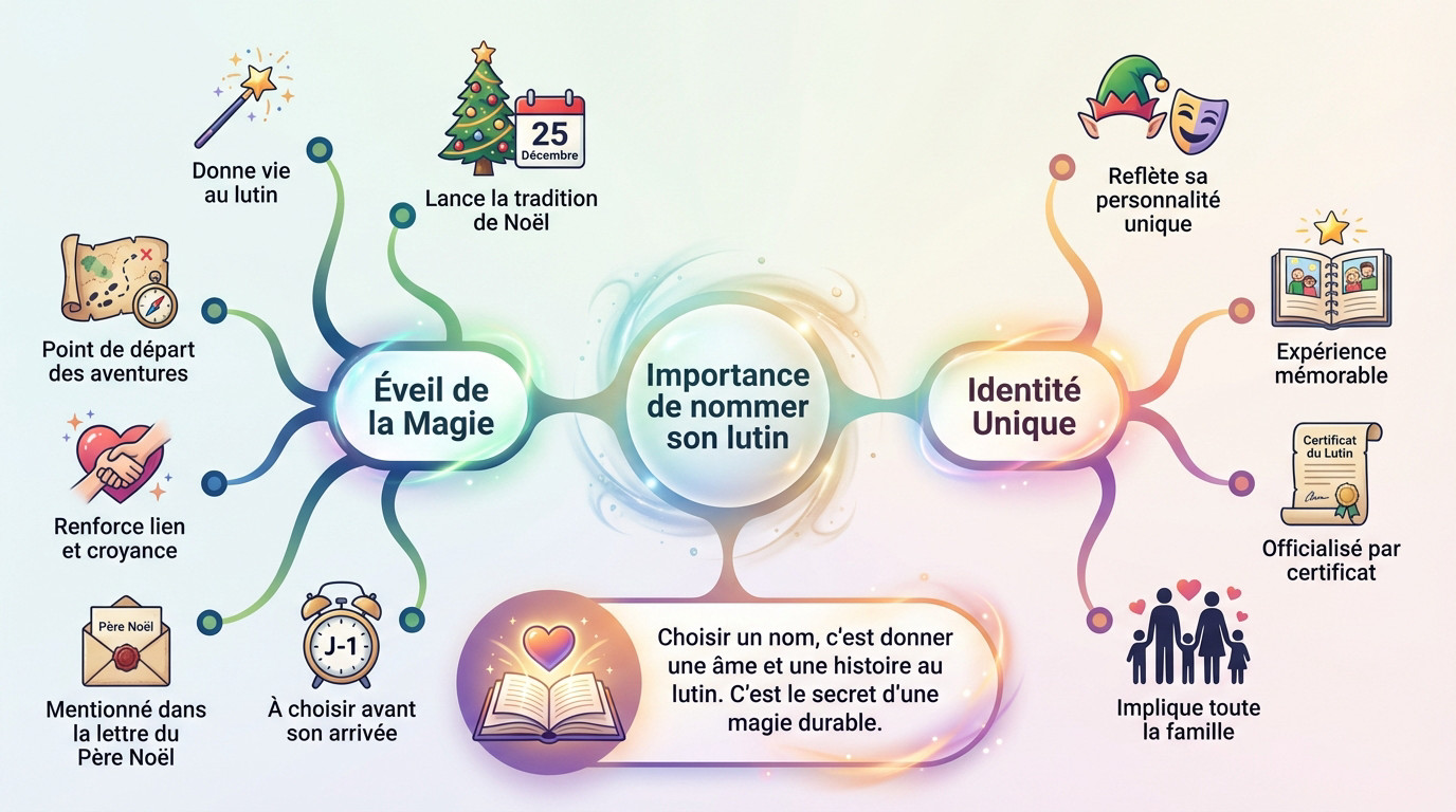 Lutin de Noël tenant une pancarte avec son prénom écrit dessus