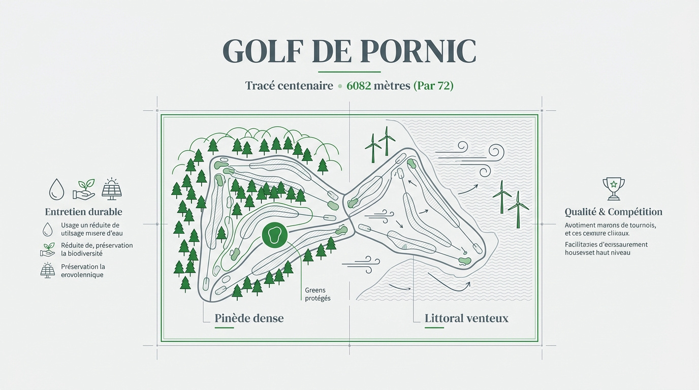 Infographie technique des distances et du tracé du Golf de Pornic