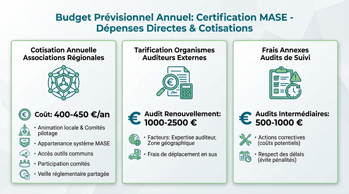 Infographie détaillant la répartition du budget annuel pour la certification MASE