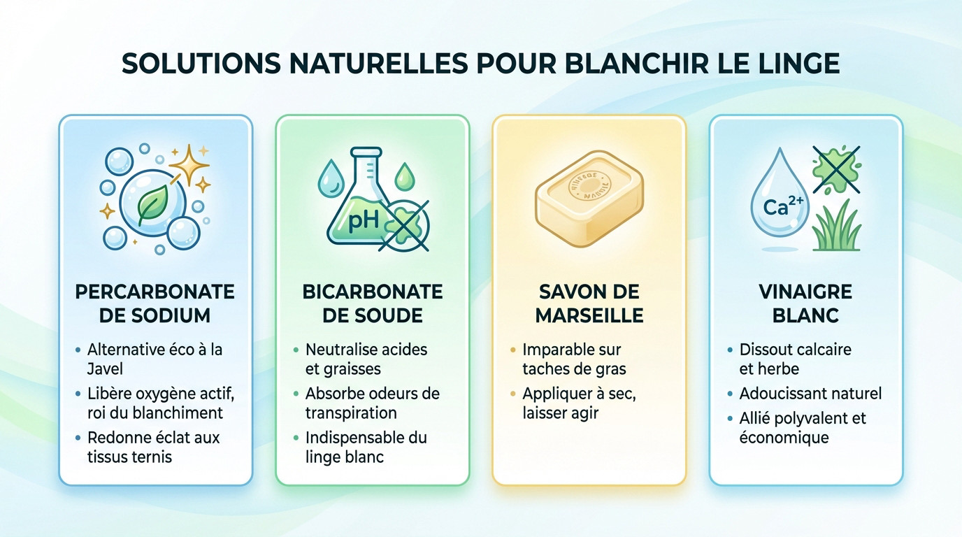 Solutions naturelles comme le bicarbonate et le citron pour blanchir le linge