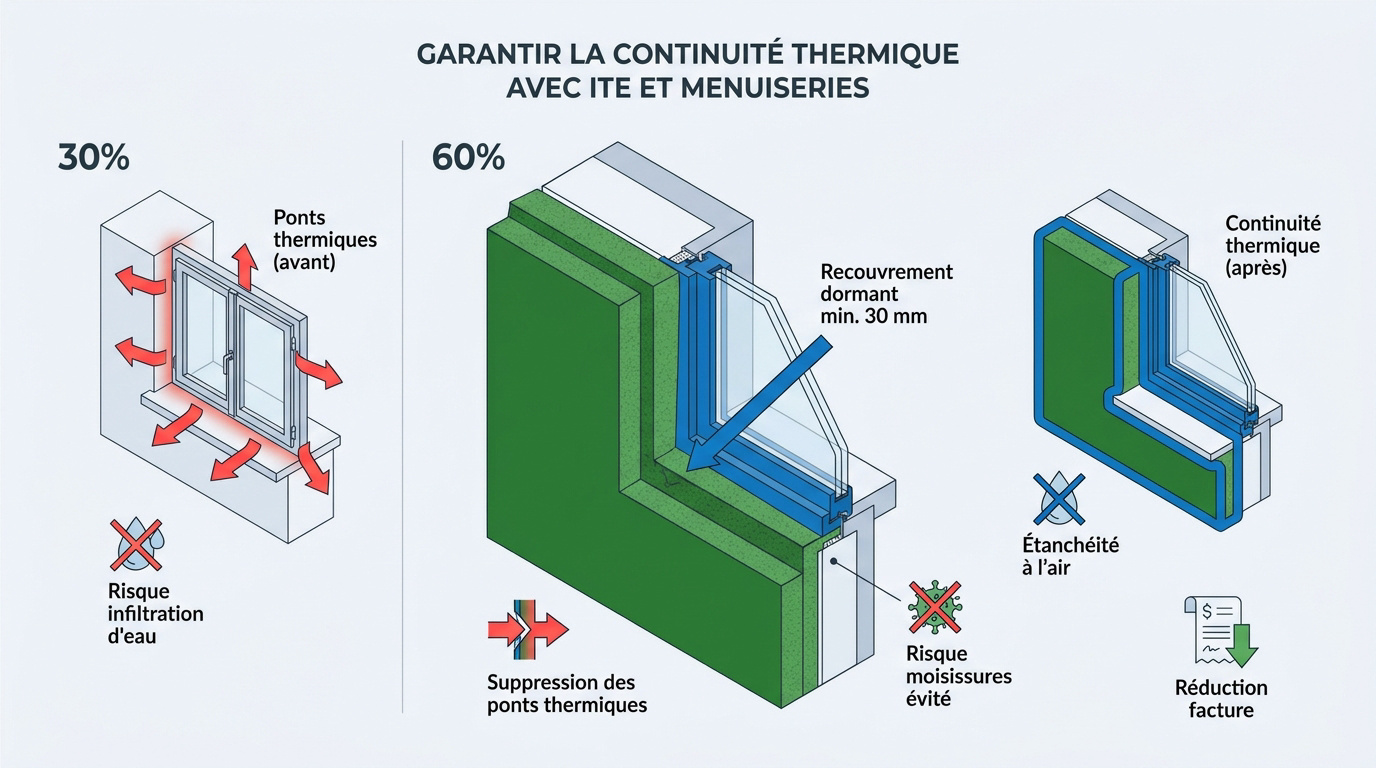 Schéma technique de la jonction entre l'ITE et une menuiserie de fenêtre