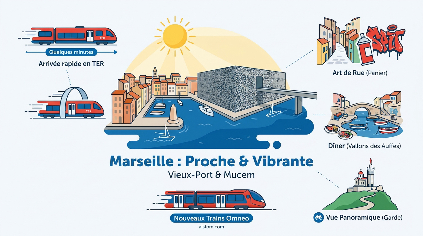 Vue panoramique du Vieux-Port de Marseille avec le Mucem en arrière-plan