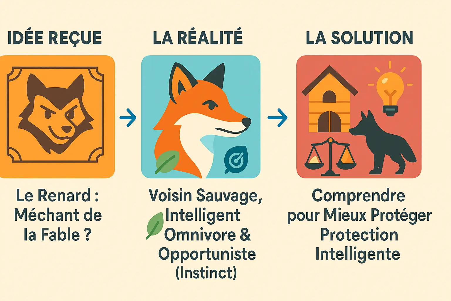 Un renard roux observant un poulailler de loin, symbolisant la menace pour les poules.