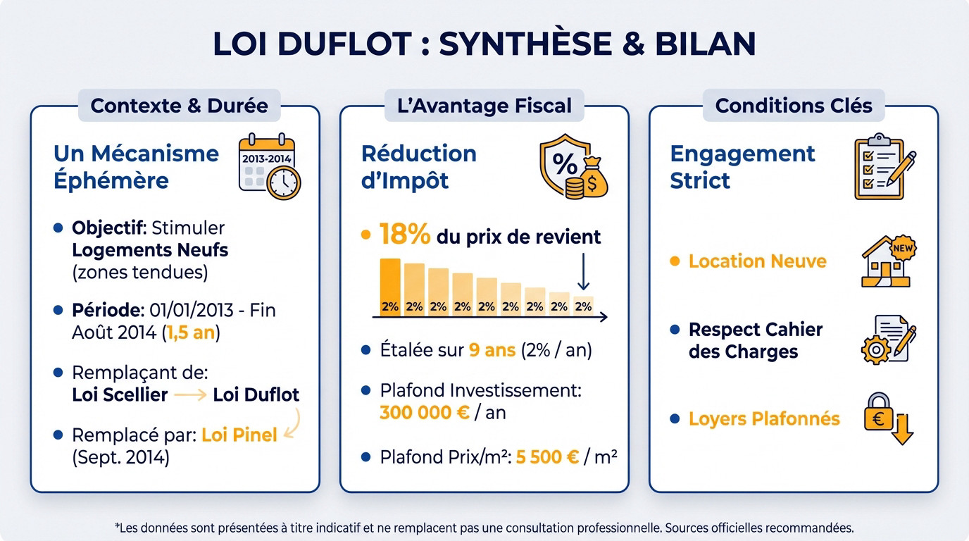 Graphique de synthèse sur le bilan et les dates de la loi Duflot