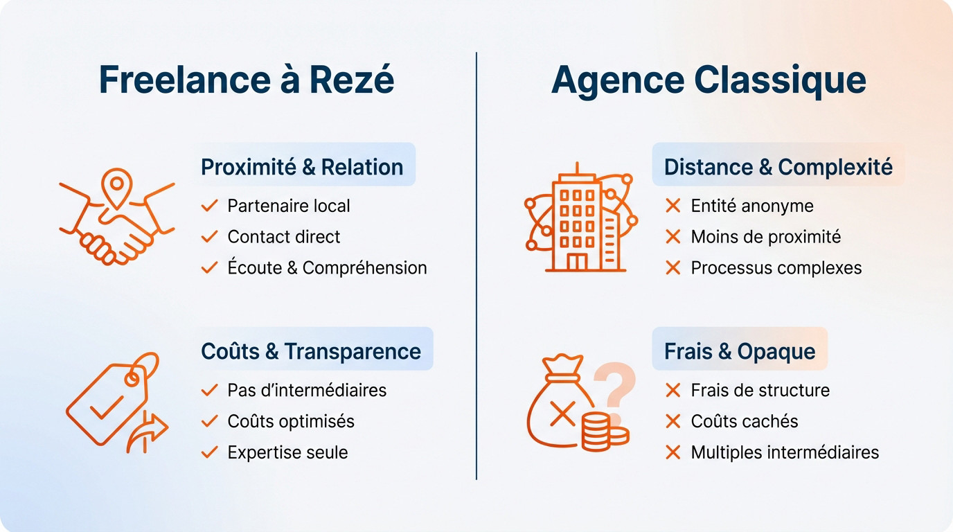 Comparaison avantages freelance web Rezé contre agence traditionnelle