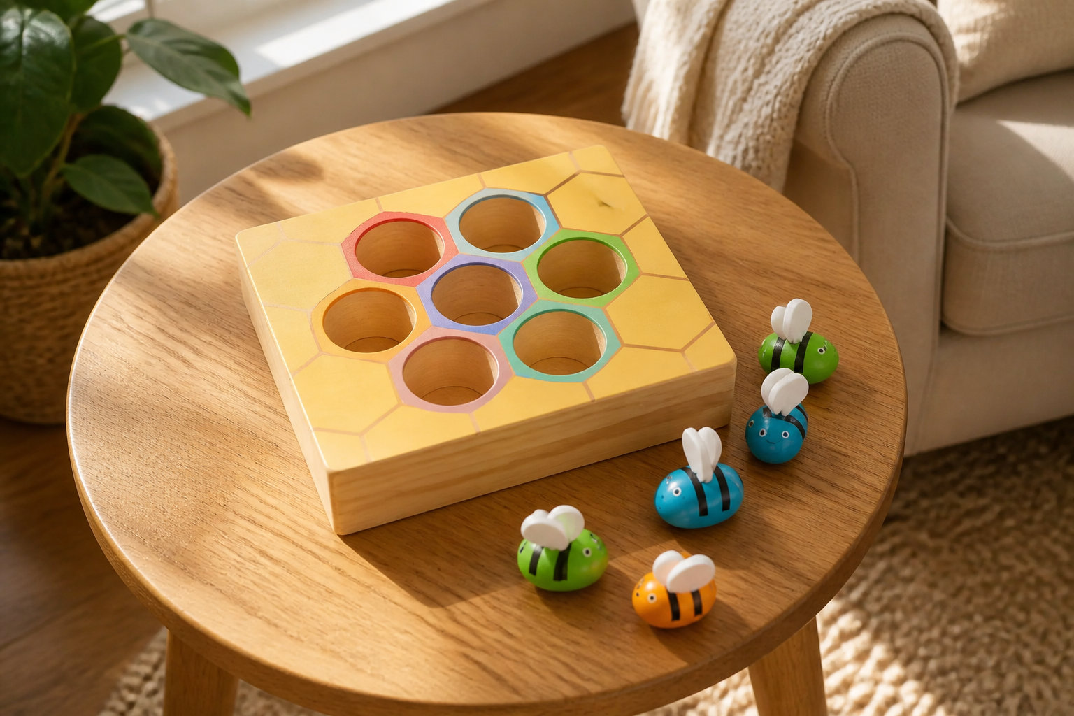 Ruche Montessori en bois : 6 couleurs pour l'éveil