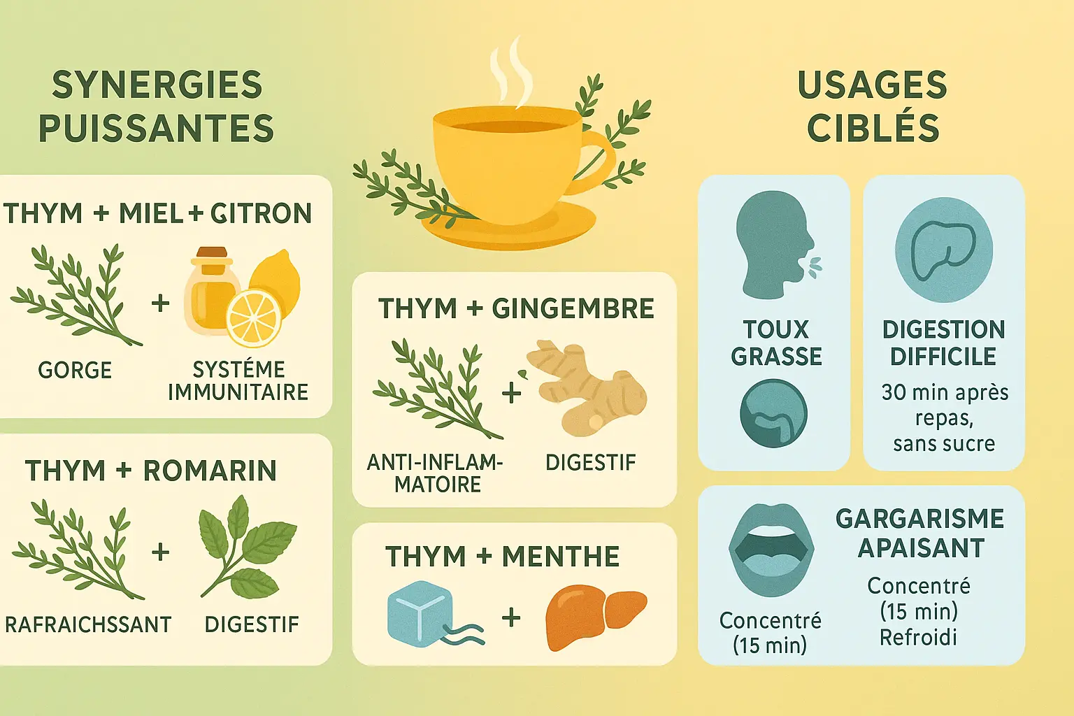 Préparation d'une infusion de thym avec miel et citron