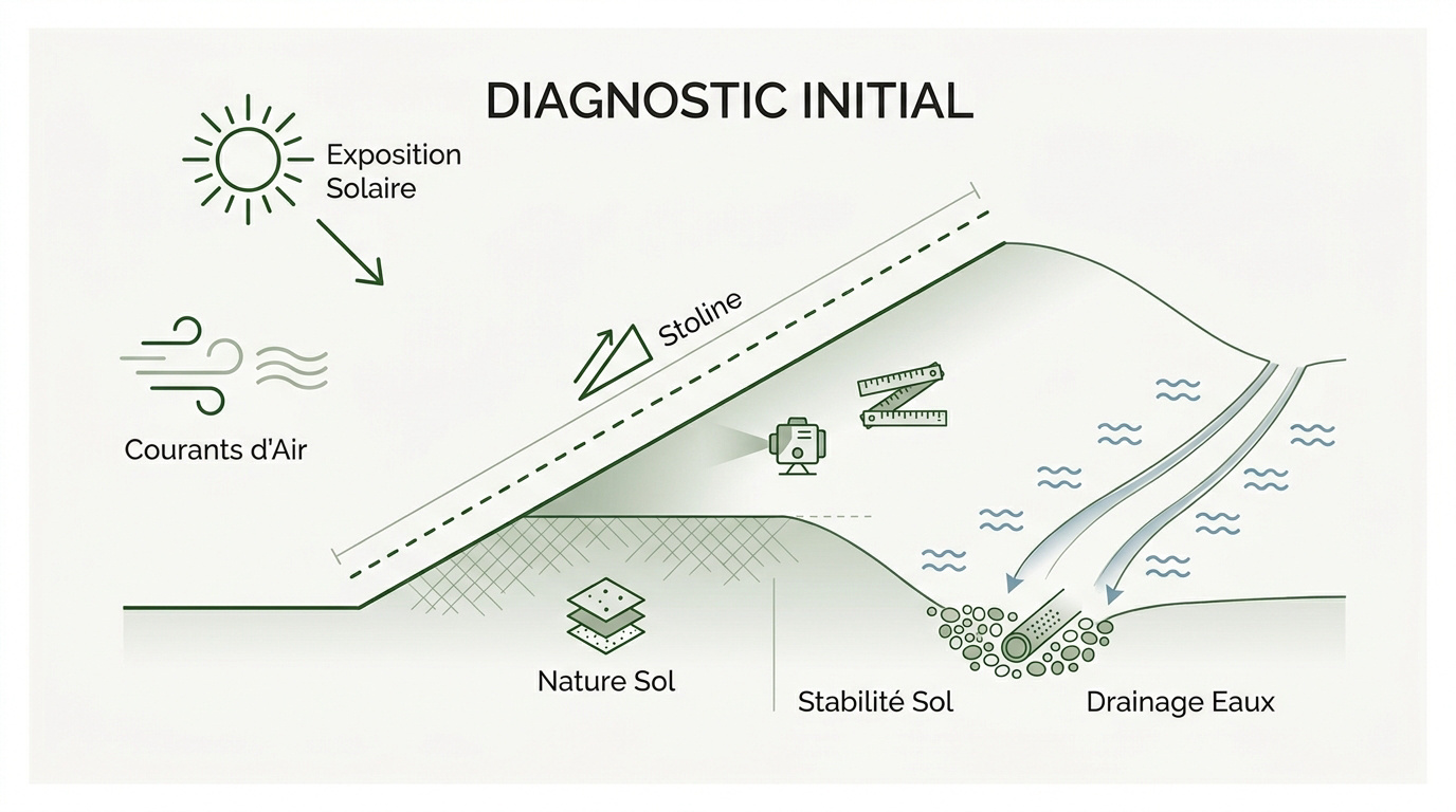 Analyse technique et diagnostic d'un terrain en pente avant aménagement
