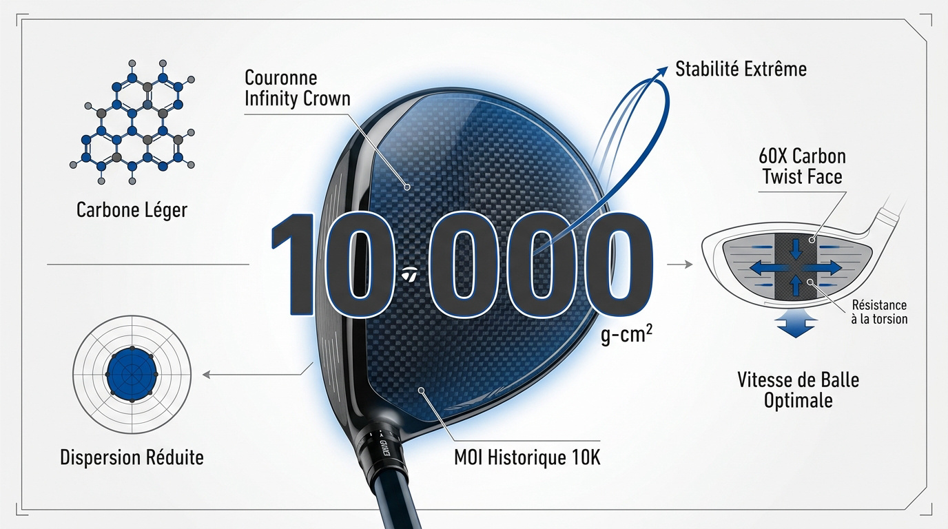 Technologie MOI 10K et face carbone du driver TaylorMade Qi10