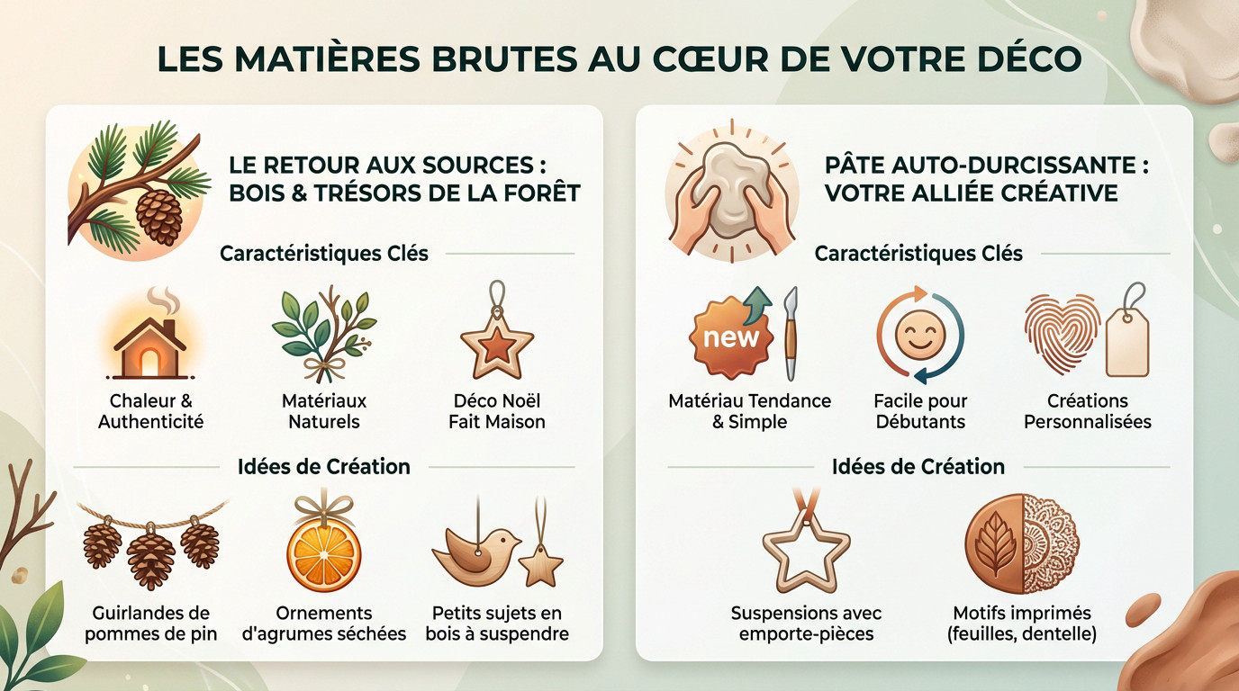 Décoration de Noël naturelle avec bois flotté et pâte auto-durcissante