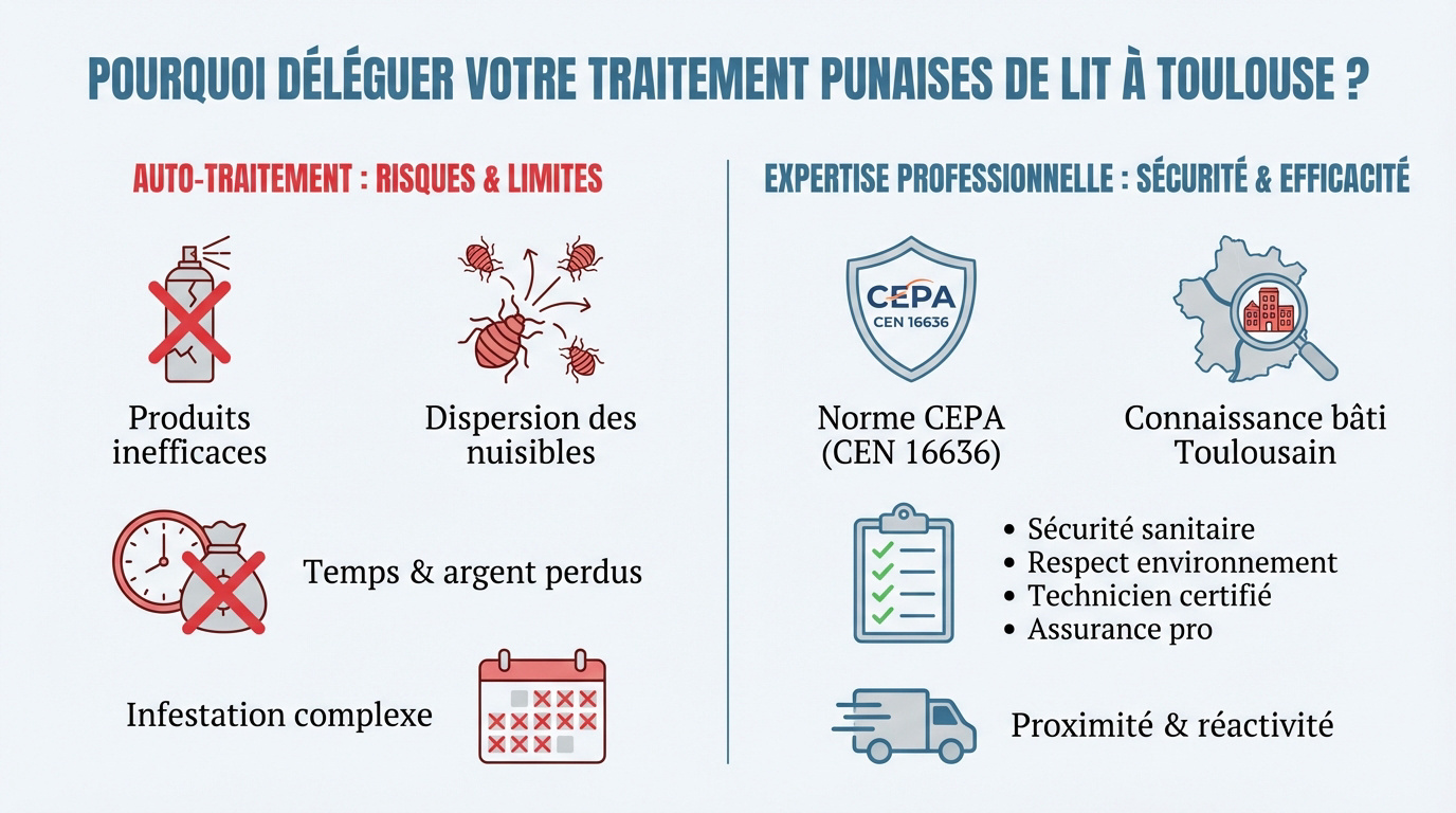 Expert en désinsectisation intervenant sur un traitement de punaises de lit à Toulouse