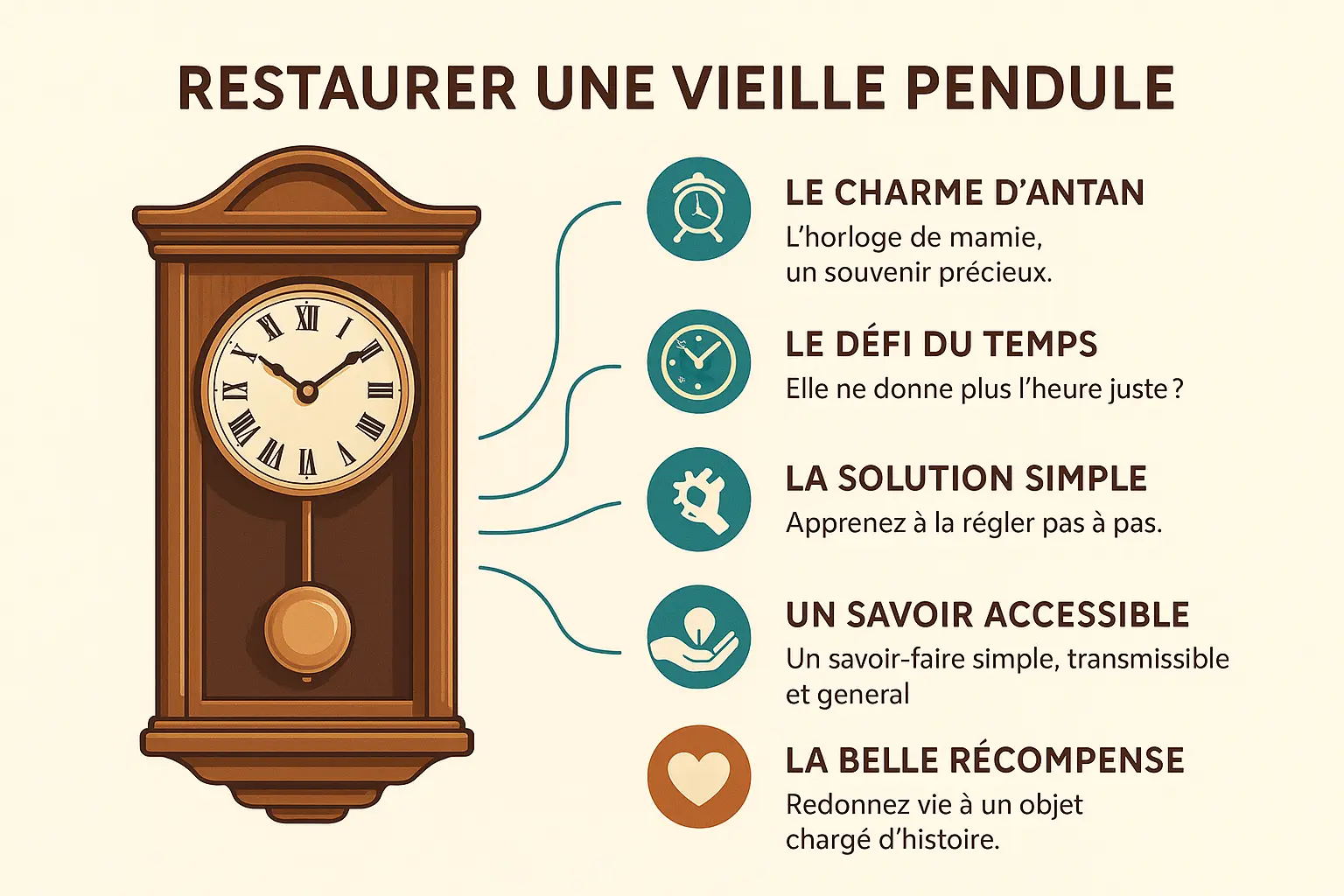 <strong>Horloge ancienne avec balancier visible</strong>