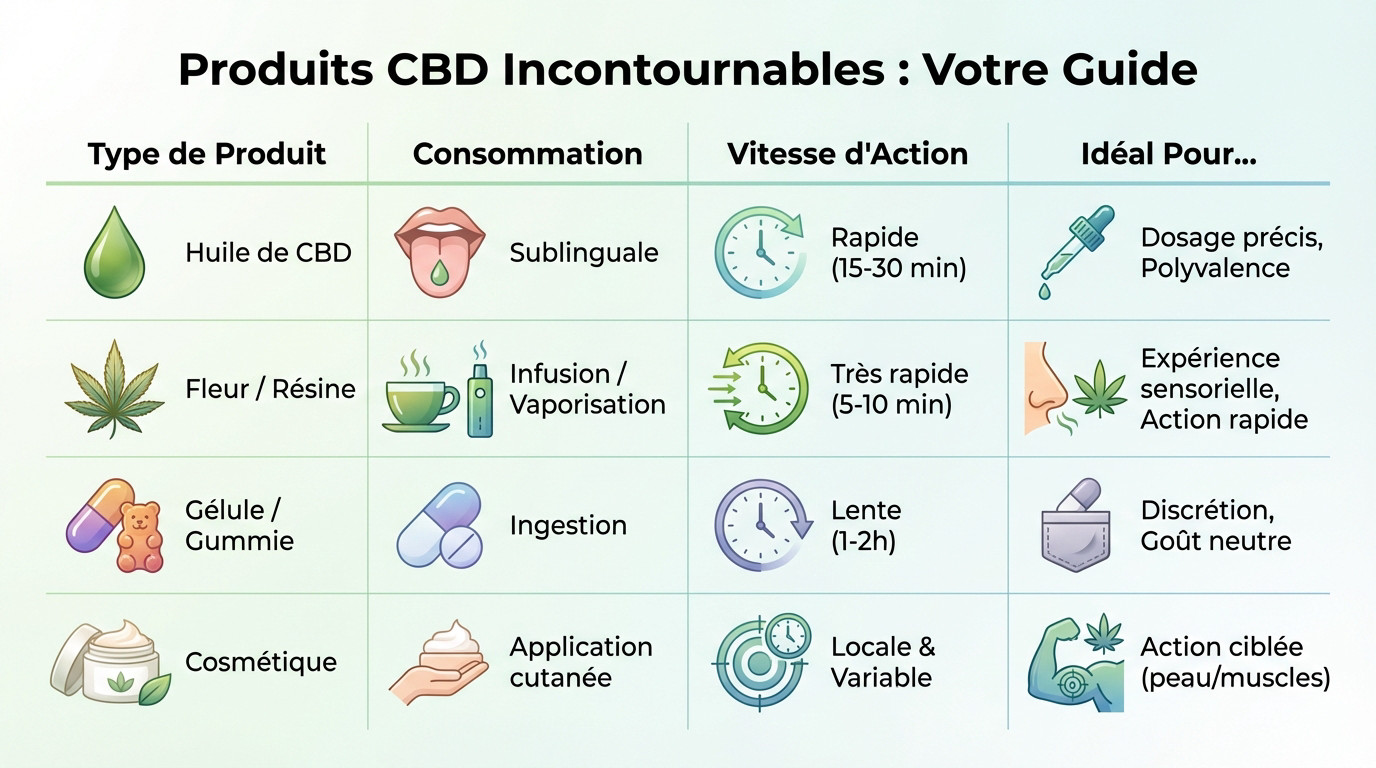 Présentation des différentes gammes de produits disponibles en CBD shop : huiles, fleurs et cosmétiques