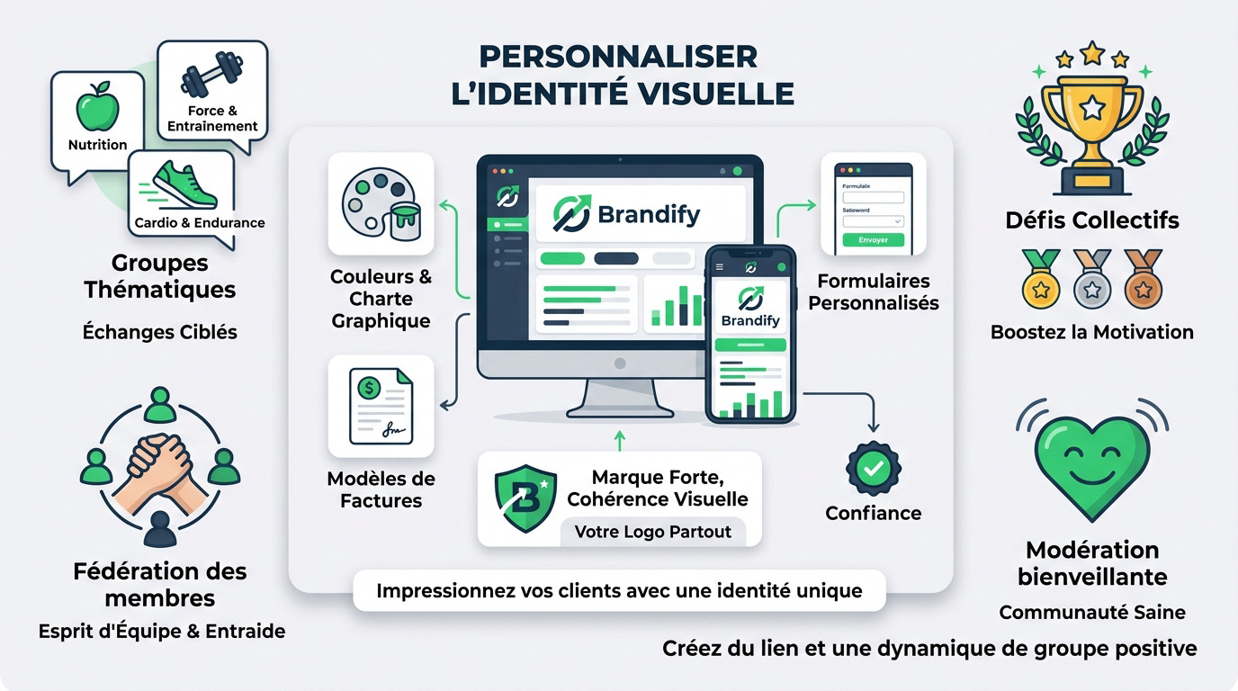 Interface de coaching personnalisée avec logo et couleurs de marque