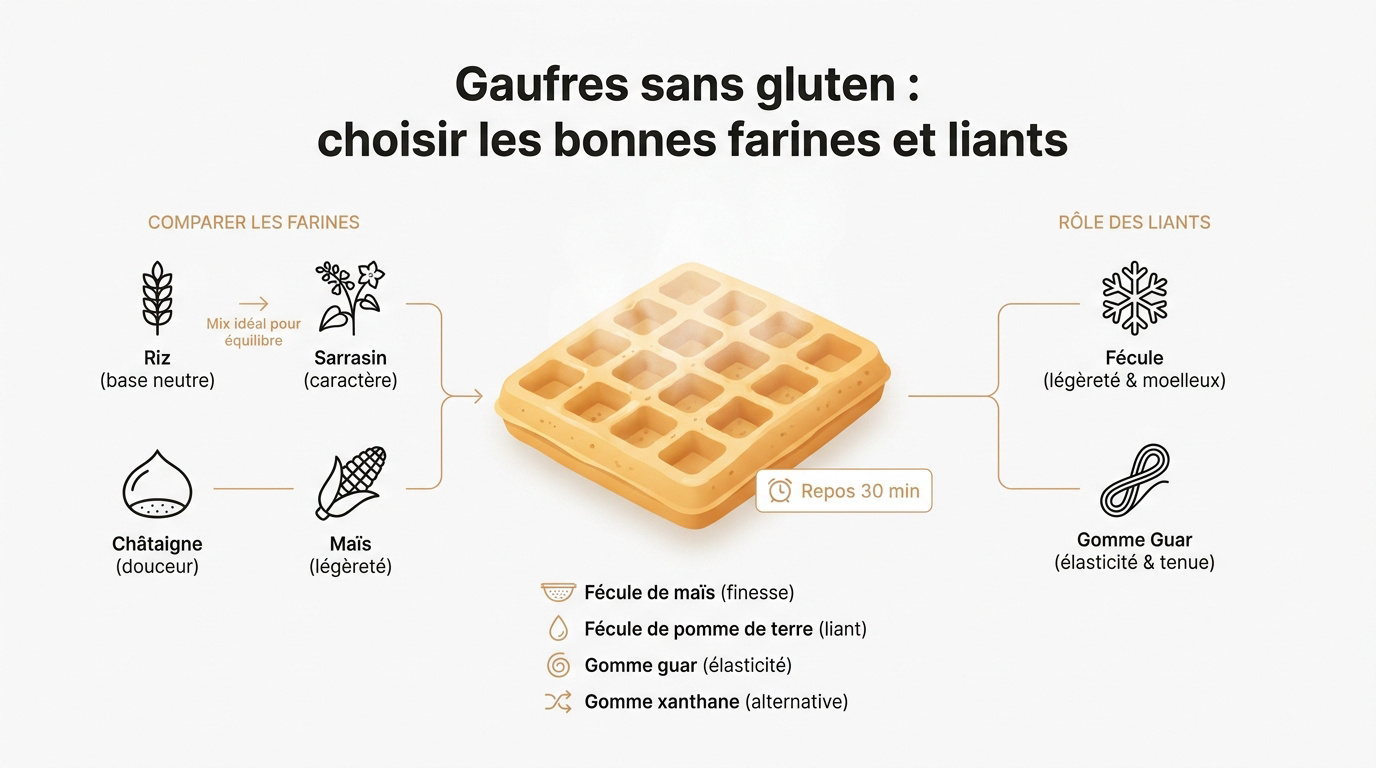 Sélection de farines sans gluten et liants pour gaufres croustillantes