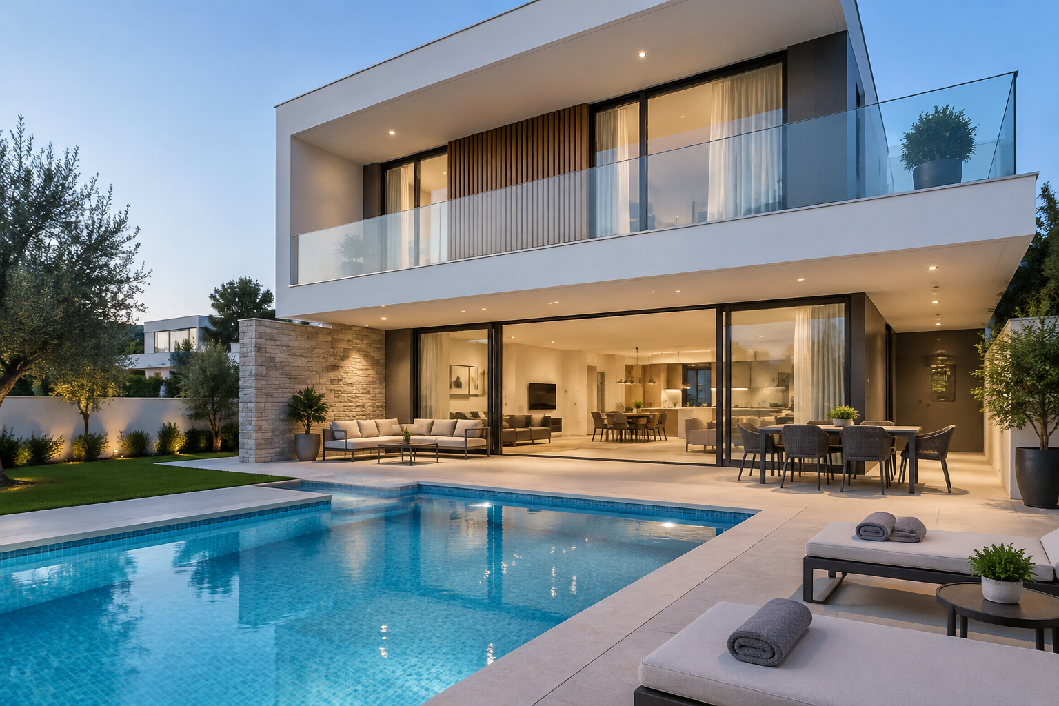 Maison avec piscine et terrasse, construction achevée