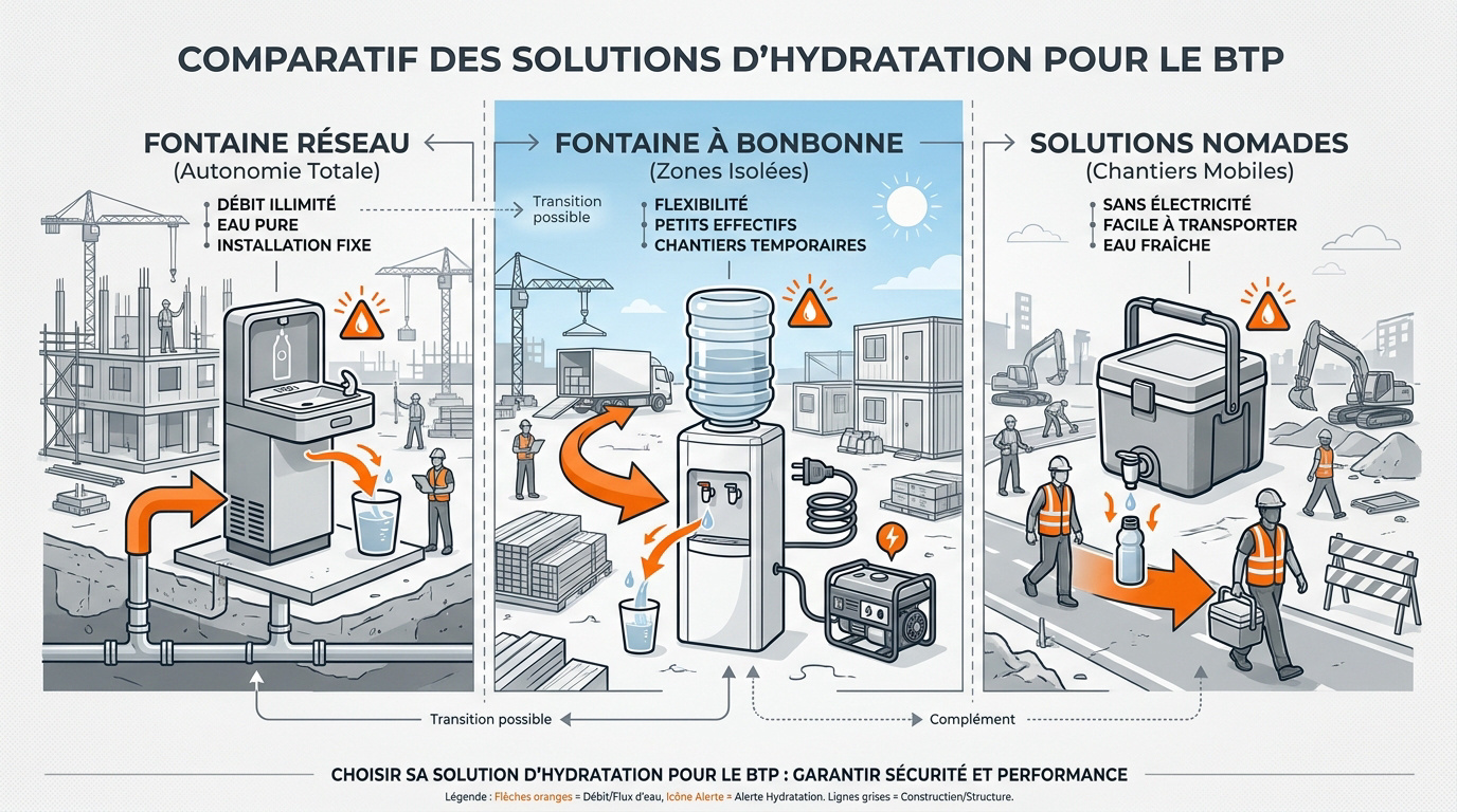 Comparatif des fontaines &agrave; eau pour chantier r&eacute;seau et bonbonne