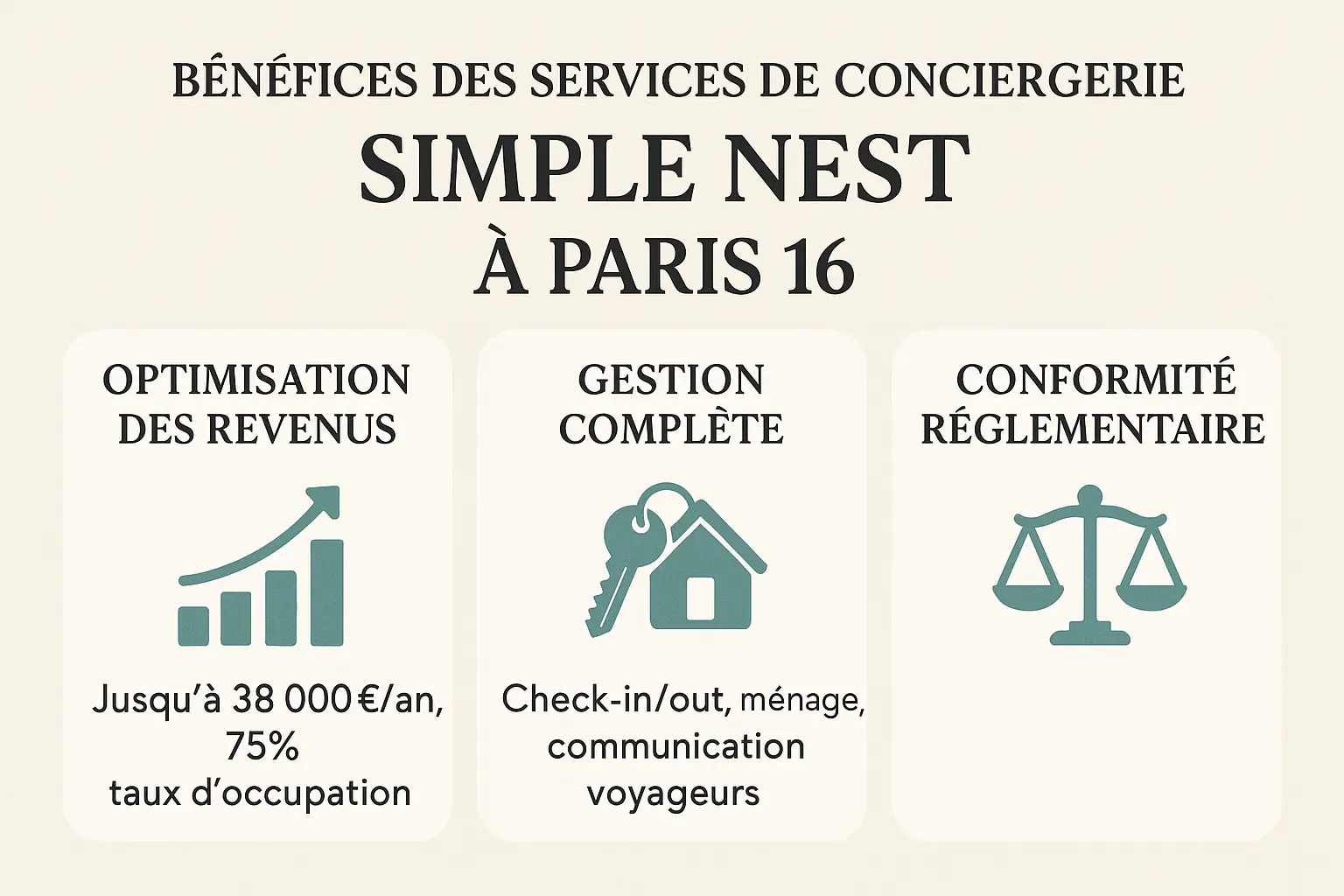 Infographie sur les bénéfices des services de conciergerie Simple Nest