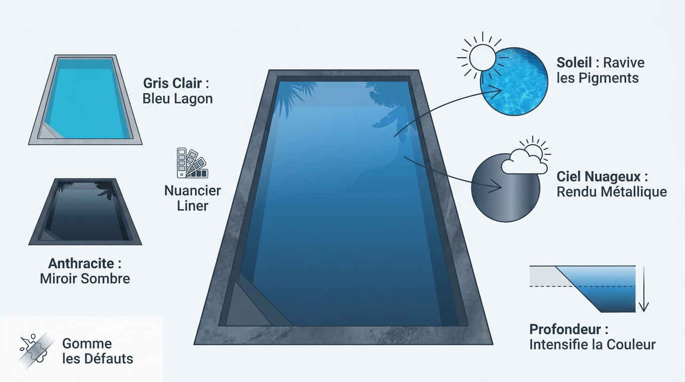 Rendu visuel d'un liner piscine gris sous le soleil