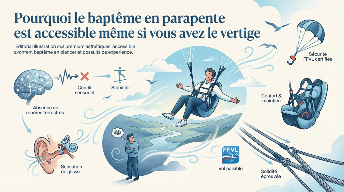 Passager assis confortablement dans une sellette de parapente biplace en plein vol