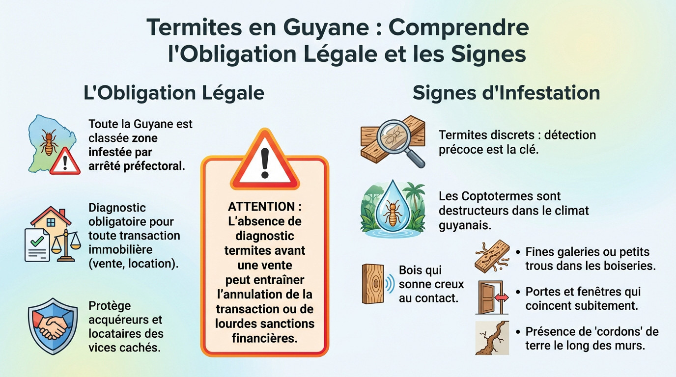 Charpente endommagée par des termites en Guyane nécessitant un diagnostic obligatoire