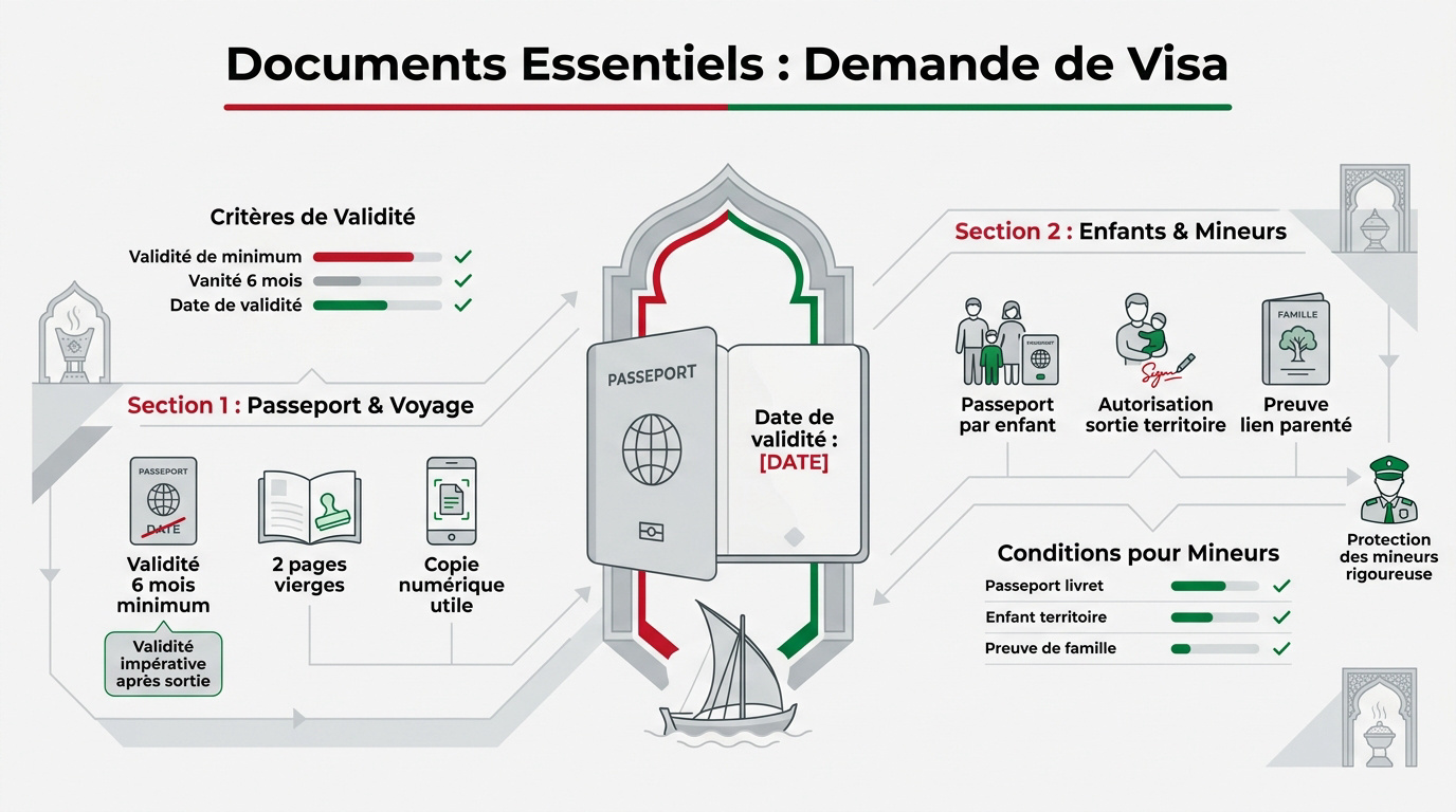 Documents essentiels pour obtenir un visa pour Oman incluant passeport et justificatifs