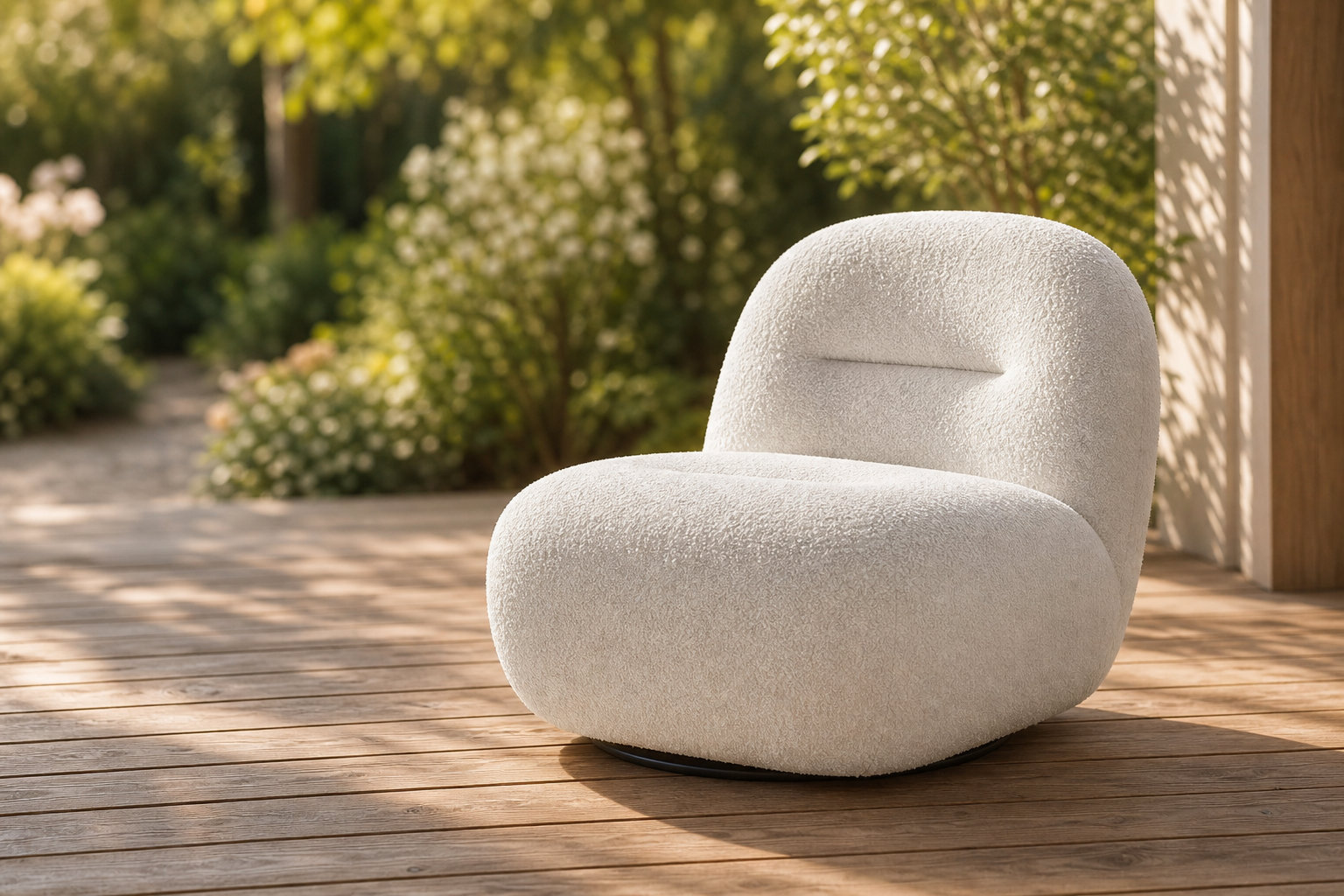 Le raffinement épuré du fauteuil POZETI en bouclette blanche