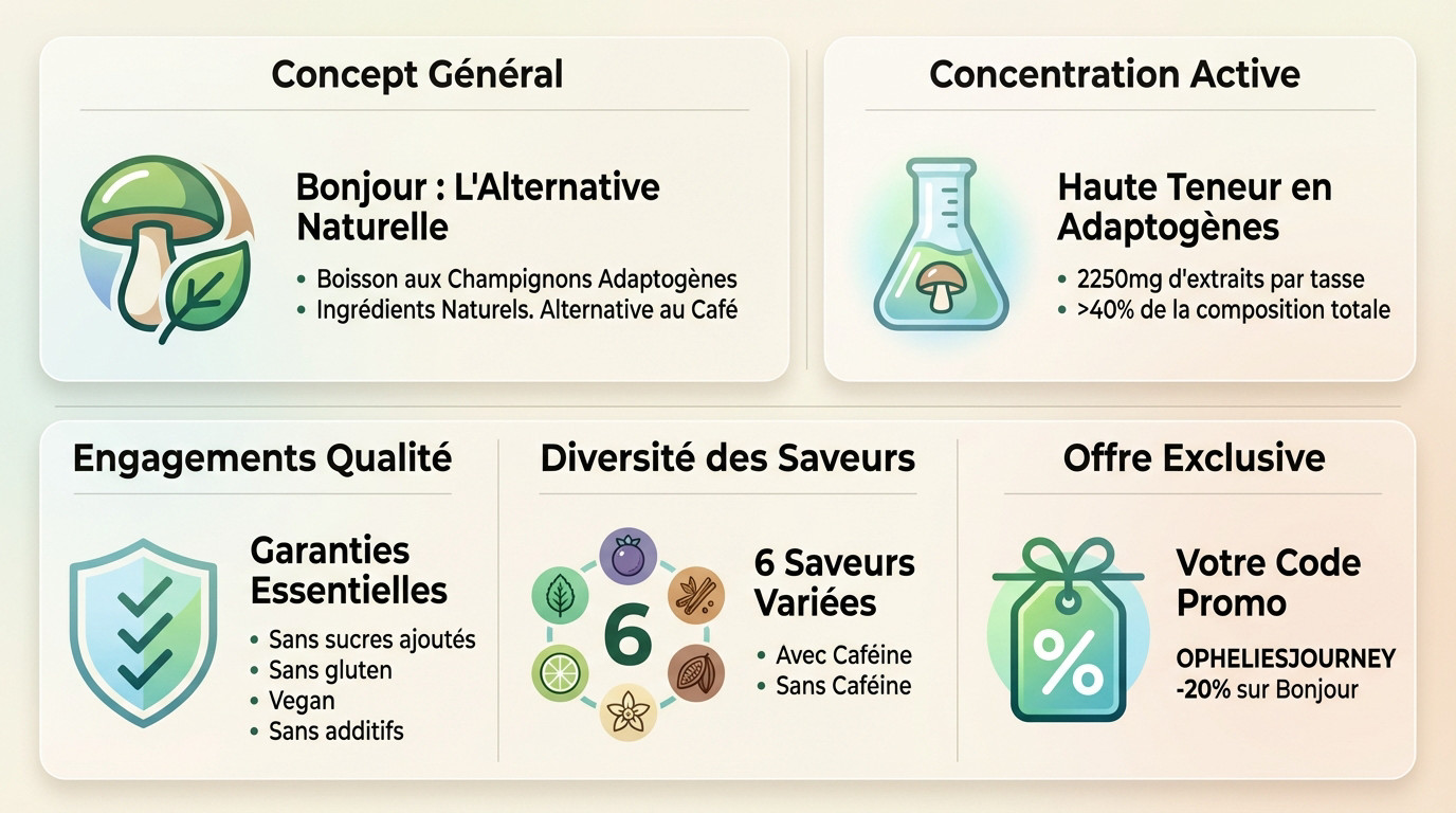 Préparation de la boisson Bonjour aux champignons adaptogènes et ingrédients naturels