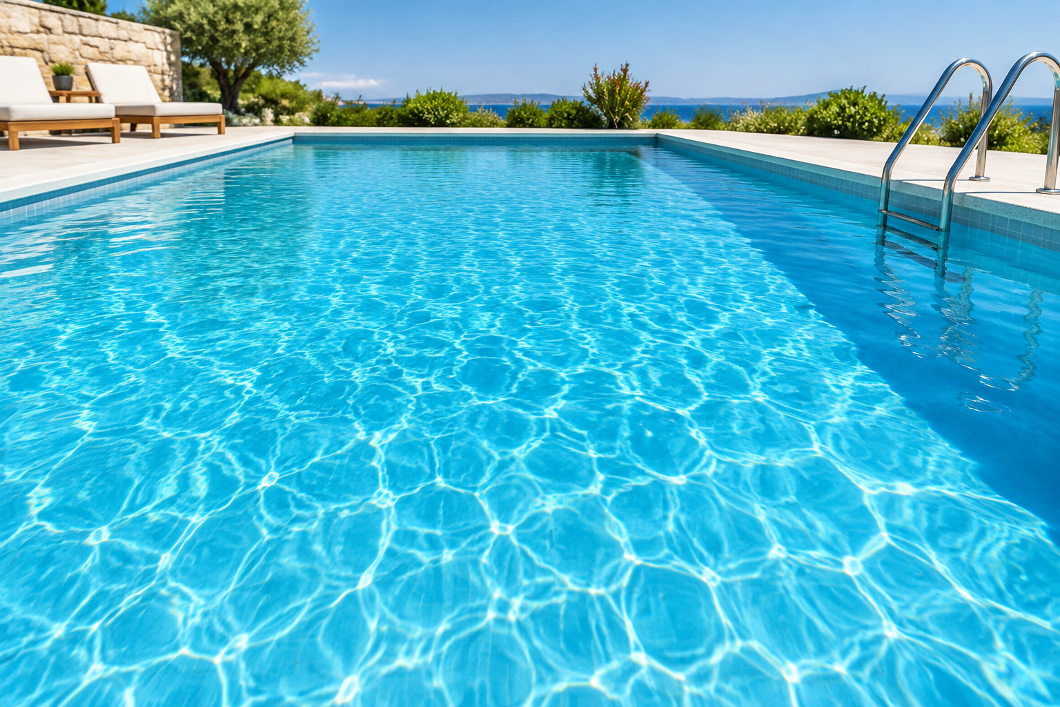 Piscine à l'eau limpide et bleue, entretien régulier