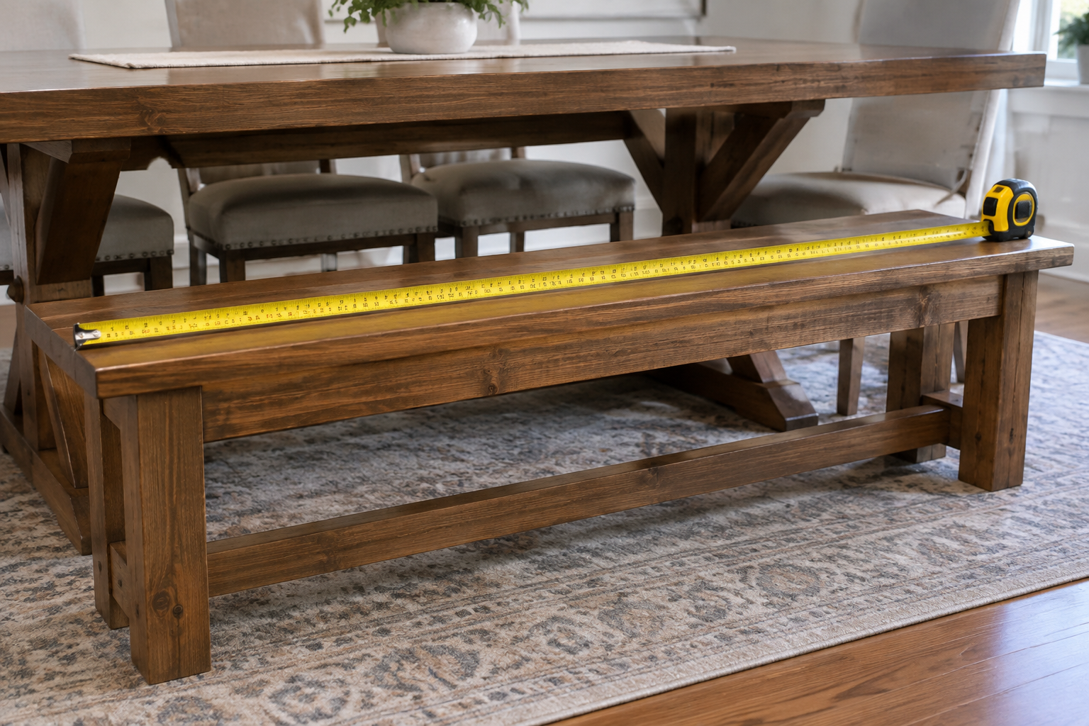 Mesure d'une banquette sur mesure avec un mètre ruban