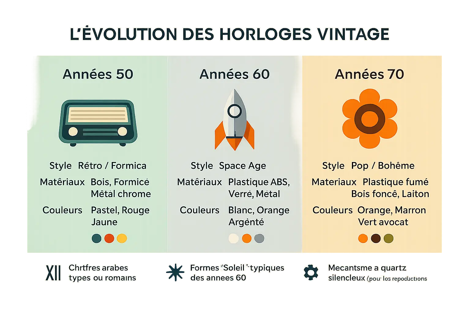 Évolution des horloges vintage des années 50, 60 et 70
