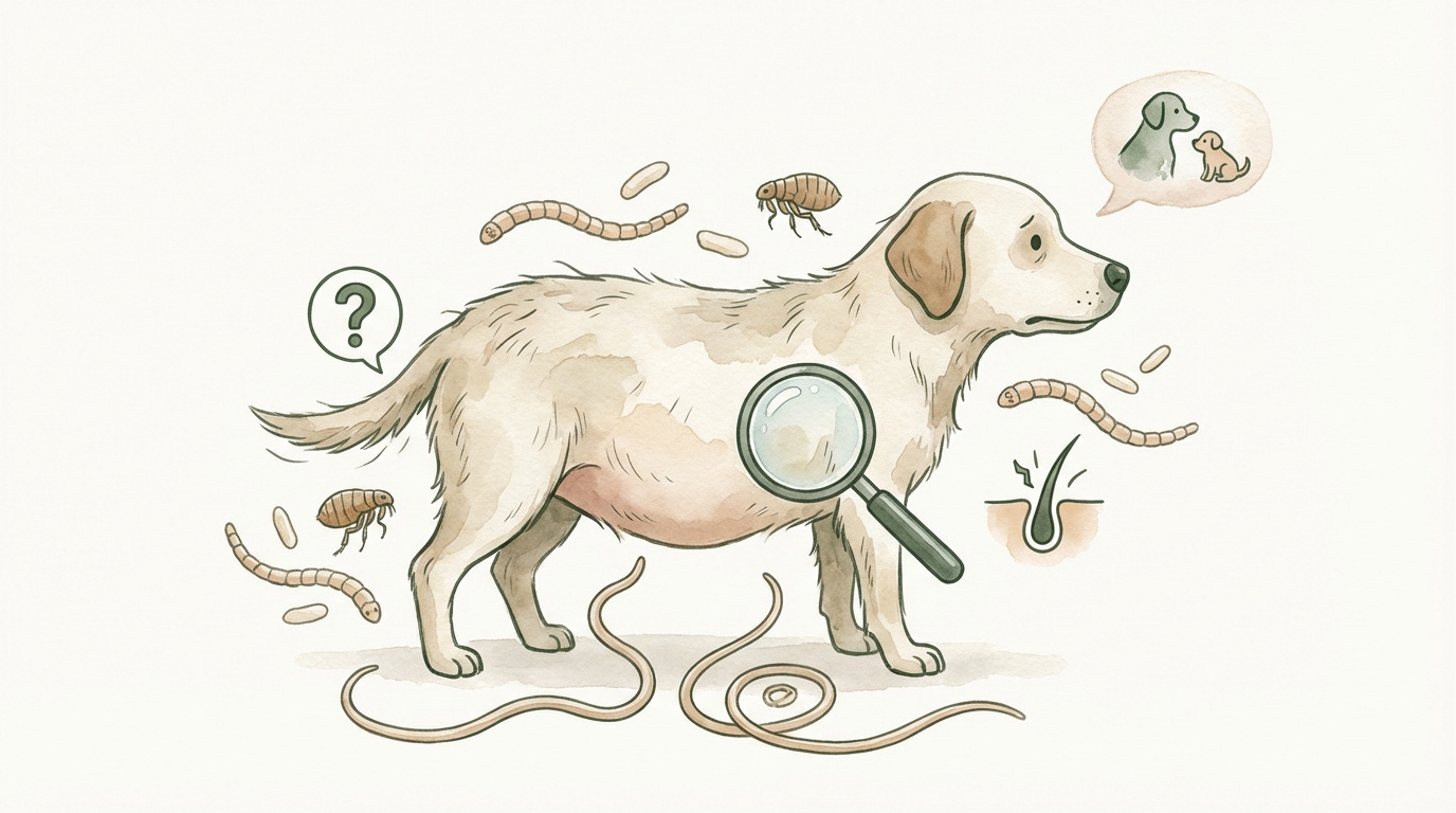 Illustration d'un chien souffrant de parasites intestinaux