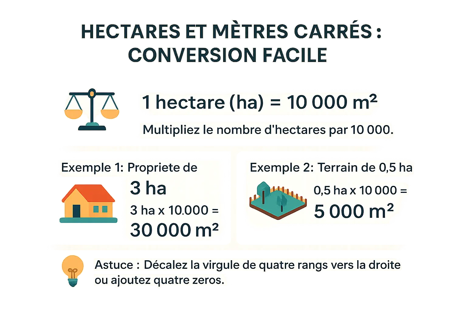 Infographie pour convertir les hectares en mètres carrés