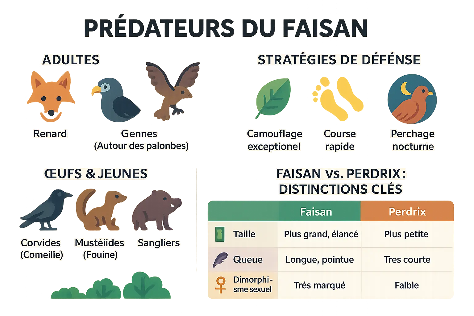 Représentation visuelle des prédateurs et stratégies de défense du faisan