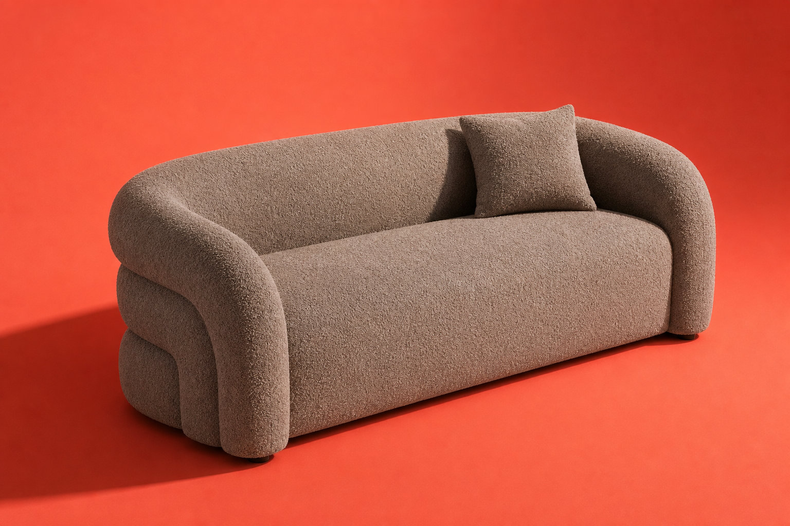 Canapé arrondi 3 places en tissu bouclette taupe - LAPIOTA