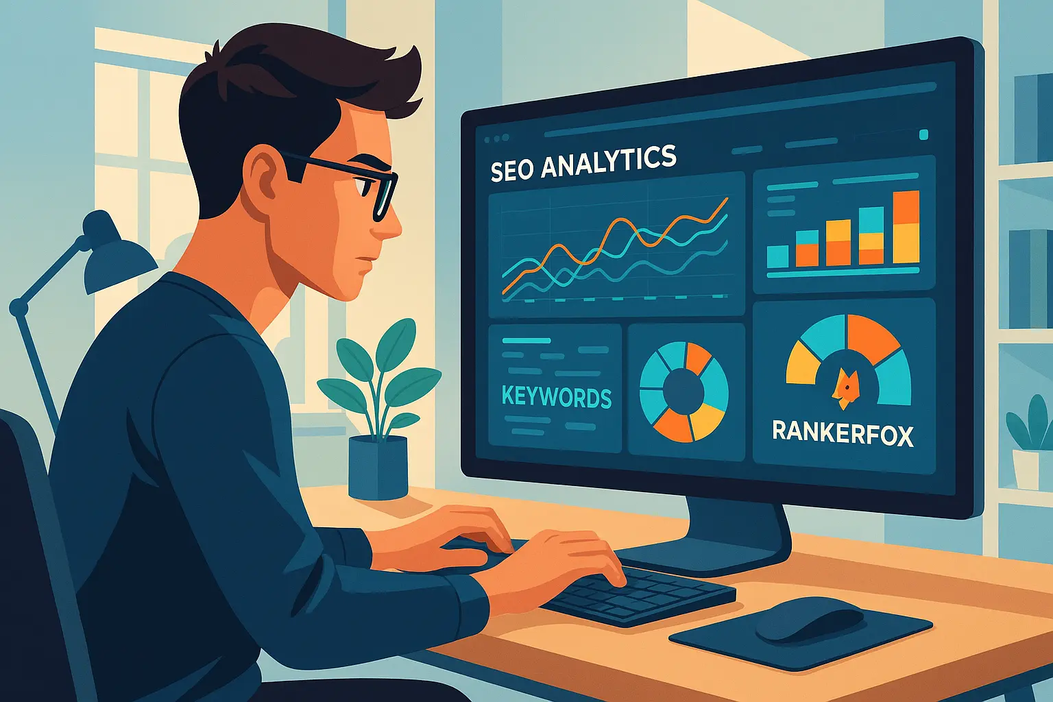 Interface d'un outil SEO sur Rankerfox, montrant des graphiques et des données d'analyse concurrentielle