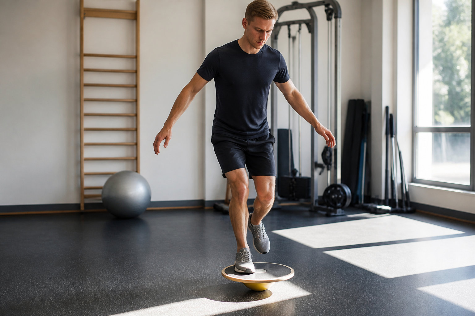 Exercice proprioception cheville sur plateau instable