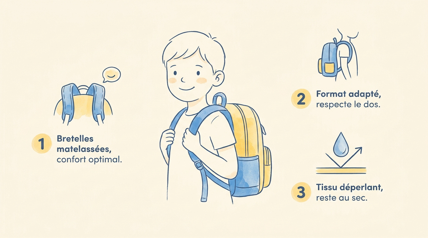 Cartable maternelle garçon : léger pour les petites épaules Petit garçon portant un cartable ergonomique adapté à sa morphologie pour la maternelle