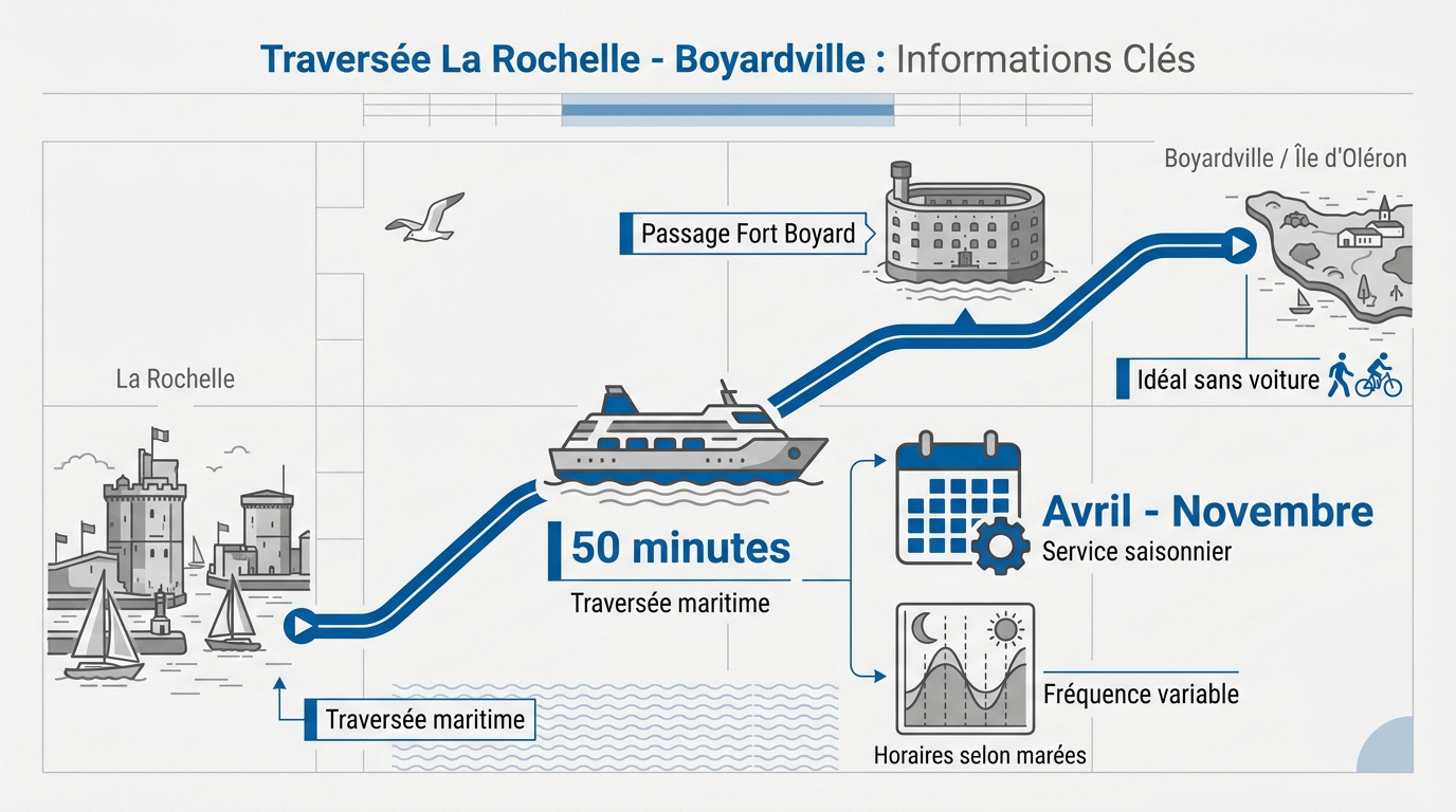 Bateau de liaison maritime entre La Rochelle et Boyardville passant devant le Fort Boyard