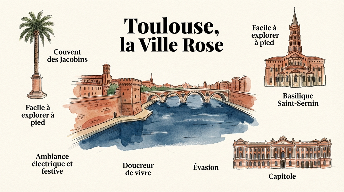 Vue des façades en briques roses et du dôme de l'Hôpital de la Grave à Toulouse au bord de la Garonne