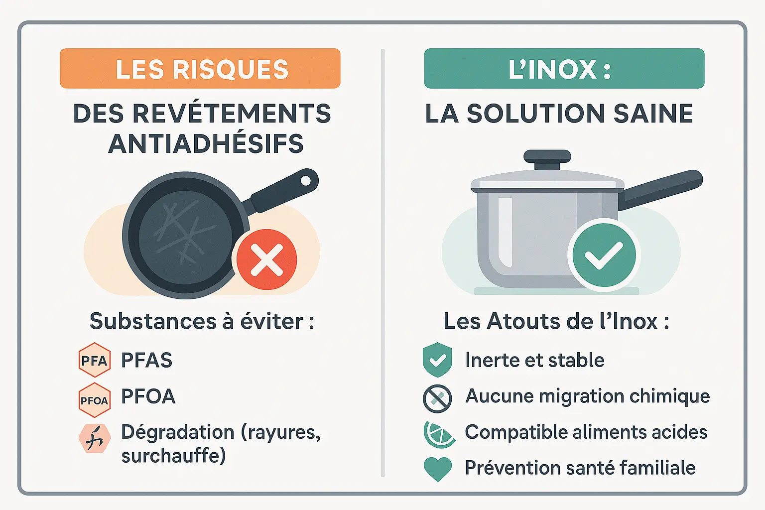 Comparaison revêtements antiadhésifs vs inox