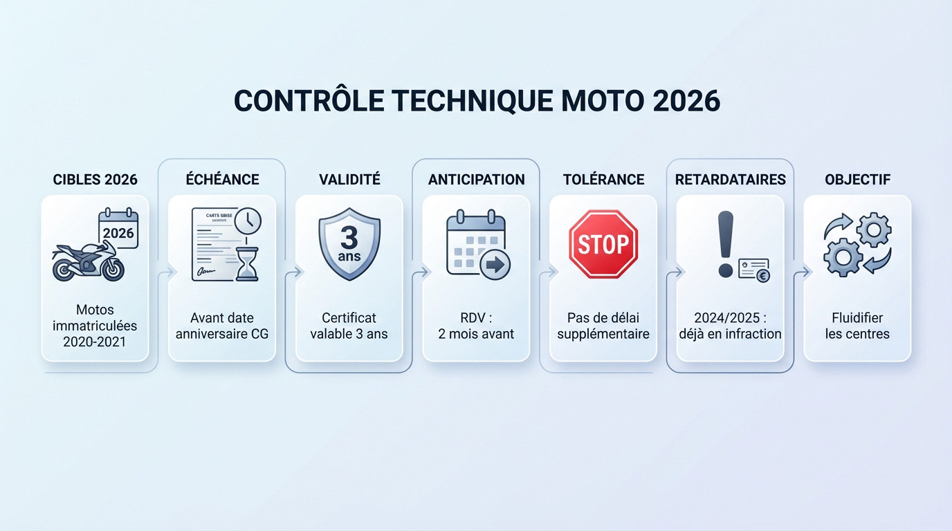 Calendrier officiel du contrôle technique moto pour l'année 2026