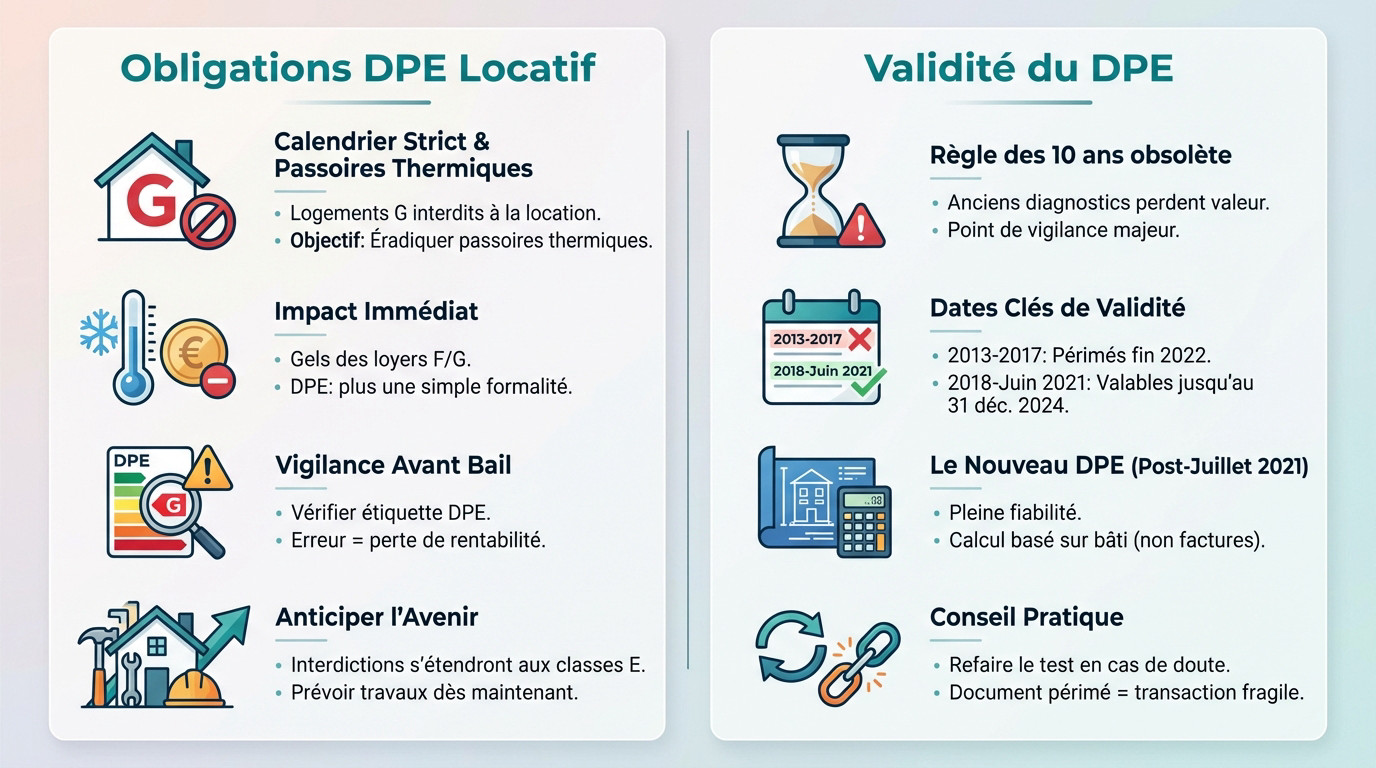 Calendrier des interdictions de location et validité du DPE selon la classe énergétique