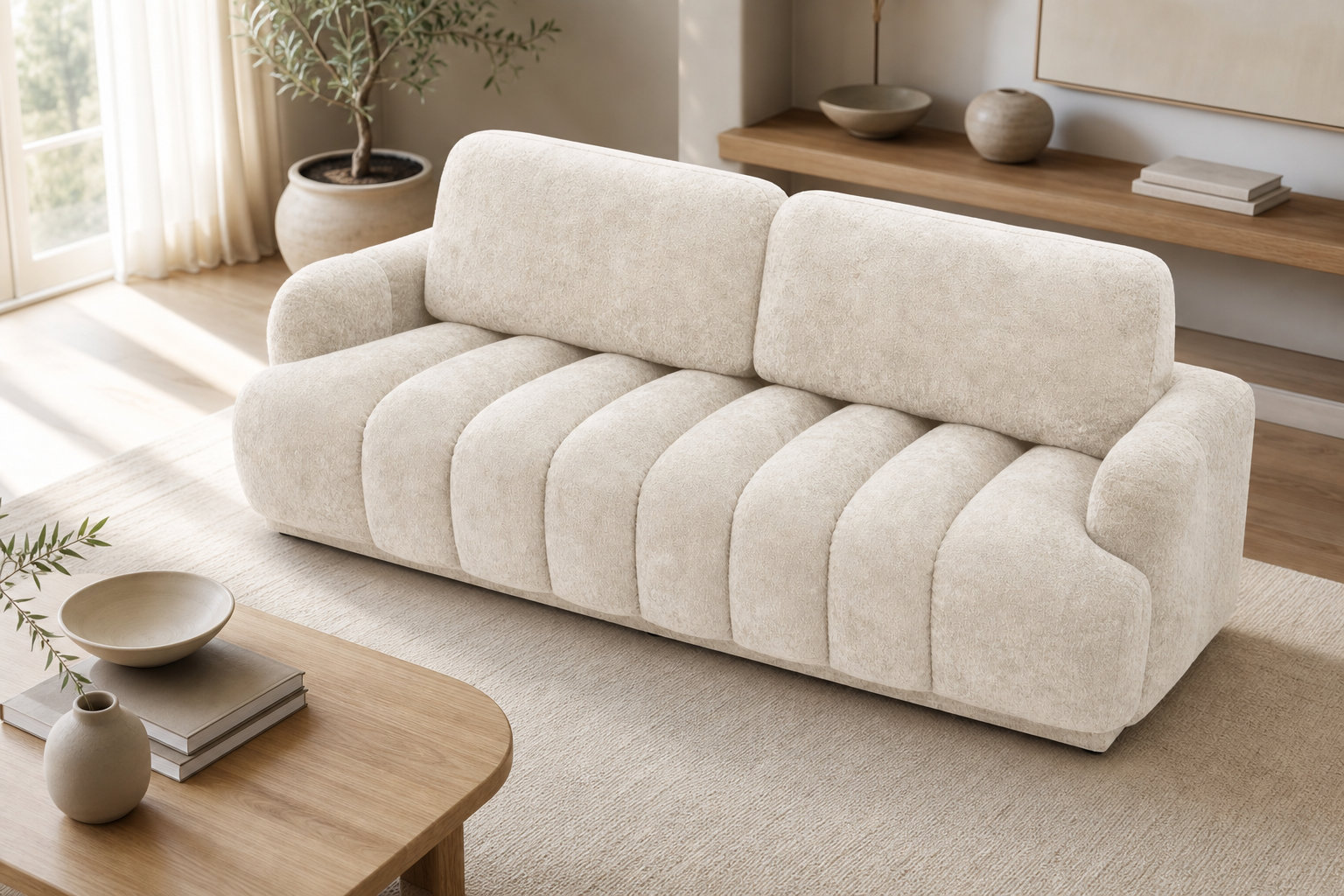 Canapé nuage droit convertible SILVIA en bouclette beige